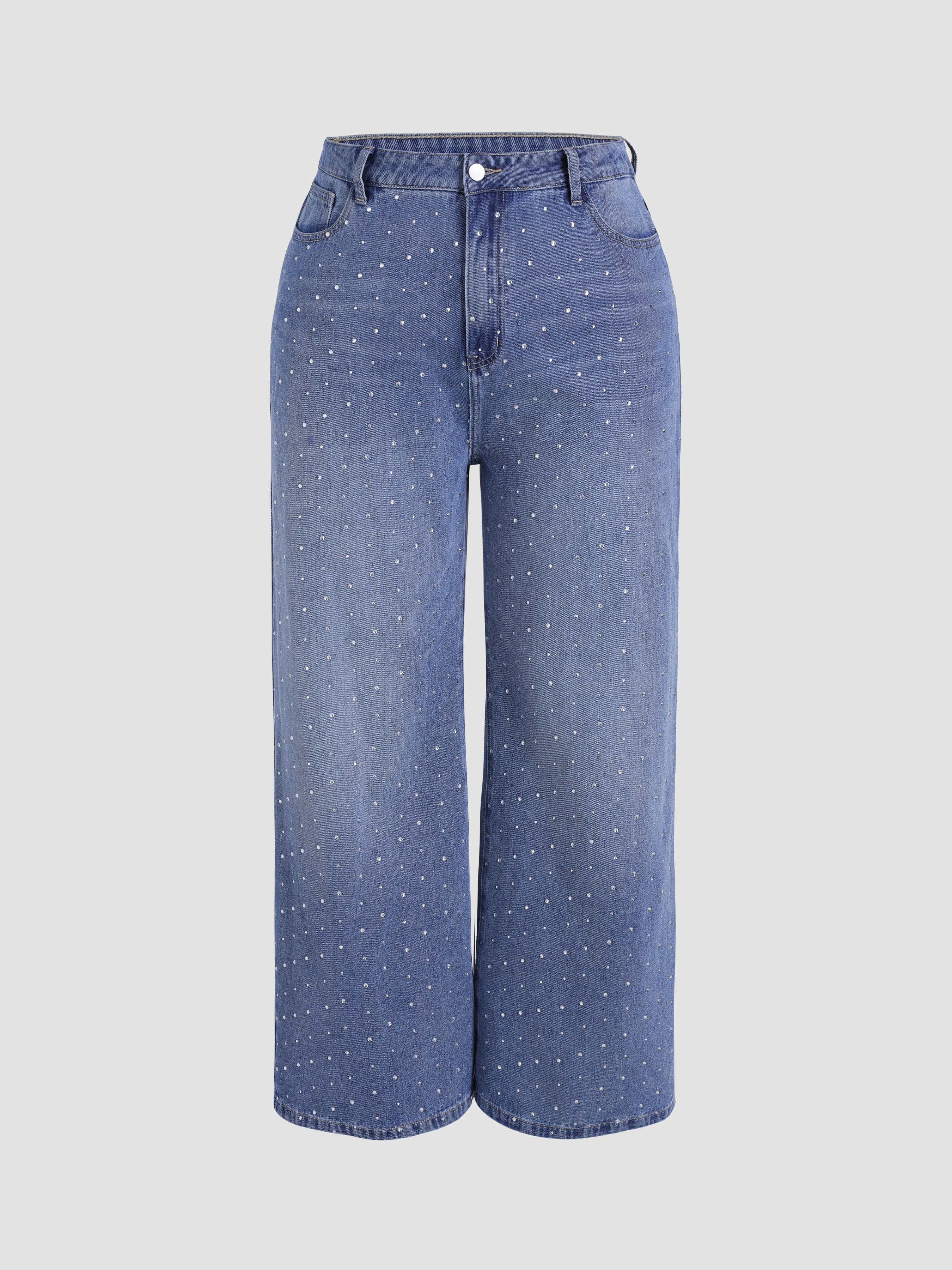 Denim Rhinestone Straight Denim Jeans Curve & Plus For