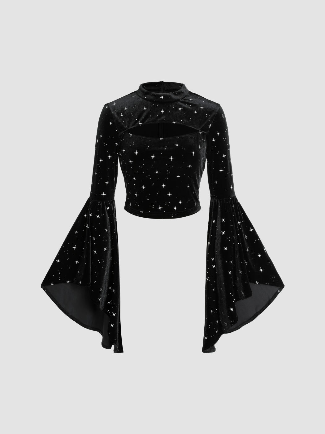 Samt Sternenmuster Glockenärmel Crop Top