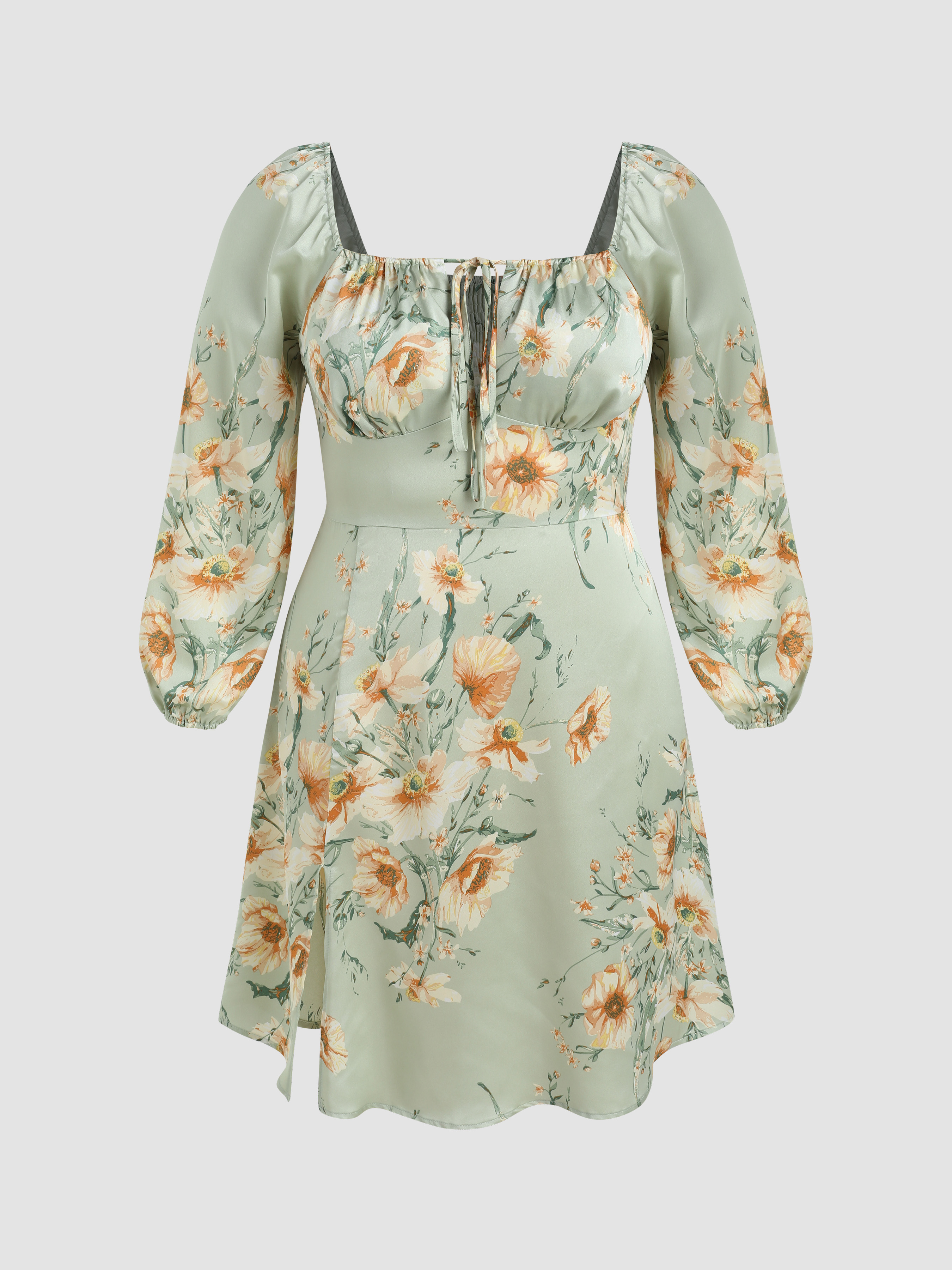 Floral Square Neck Mini Dress Curve & Plus Cider