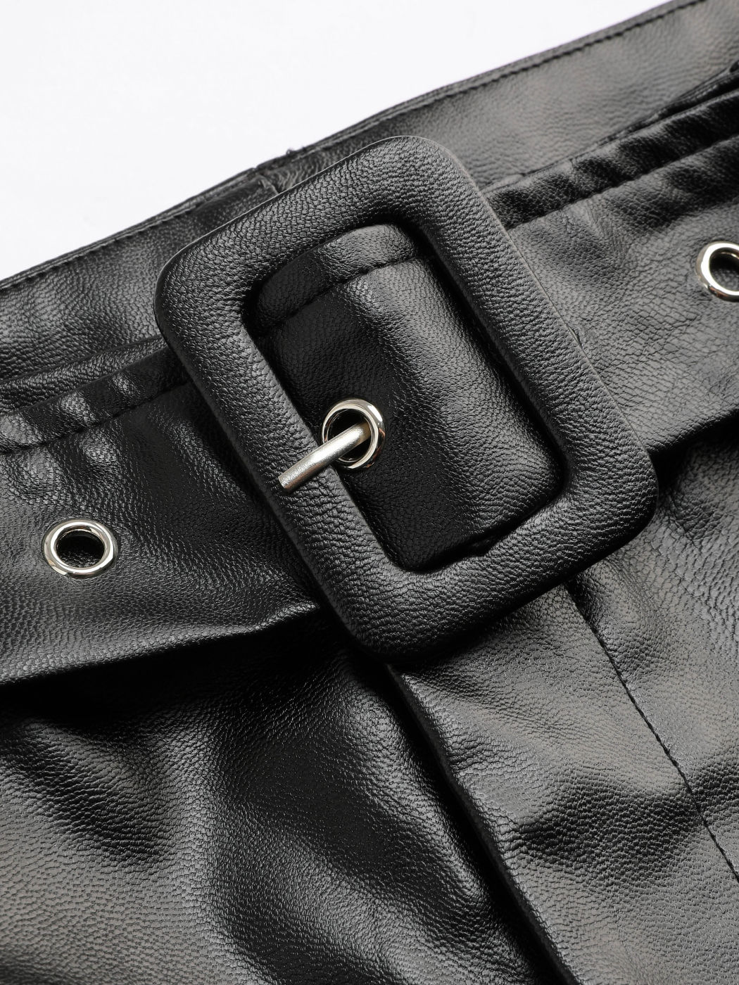 Faux Leather Solid Shorts With Belt - Cider