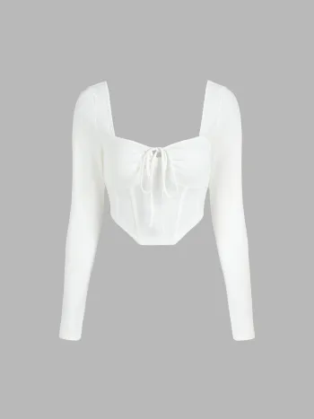 Recycled Fabric Solid Rib Knotted Corset Crop Top