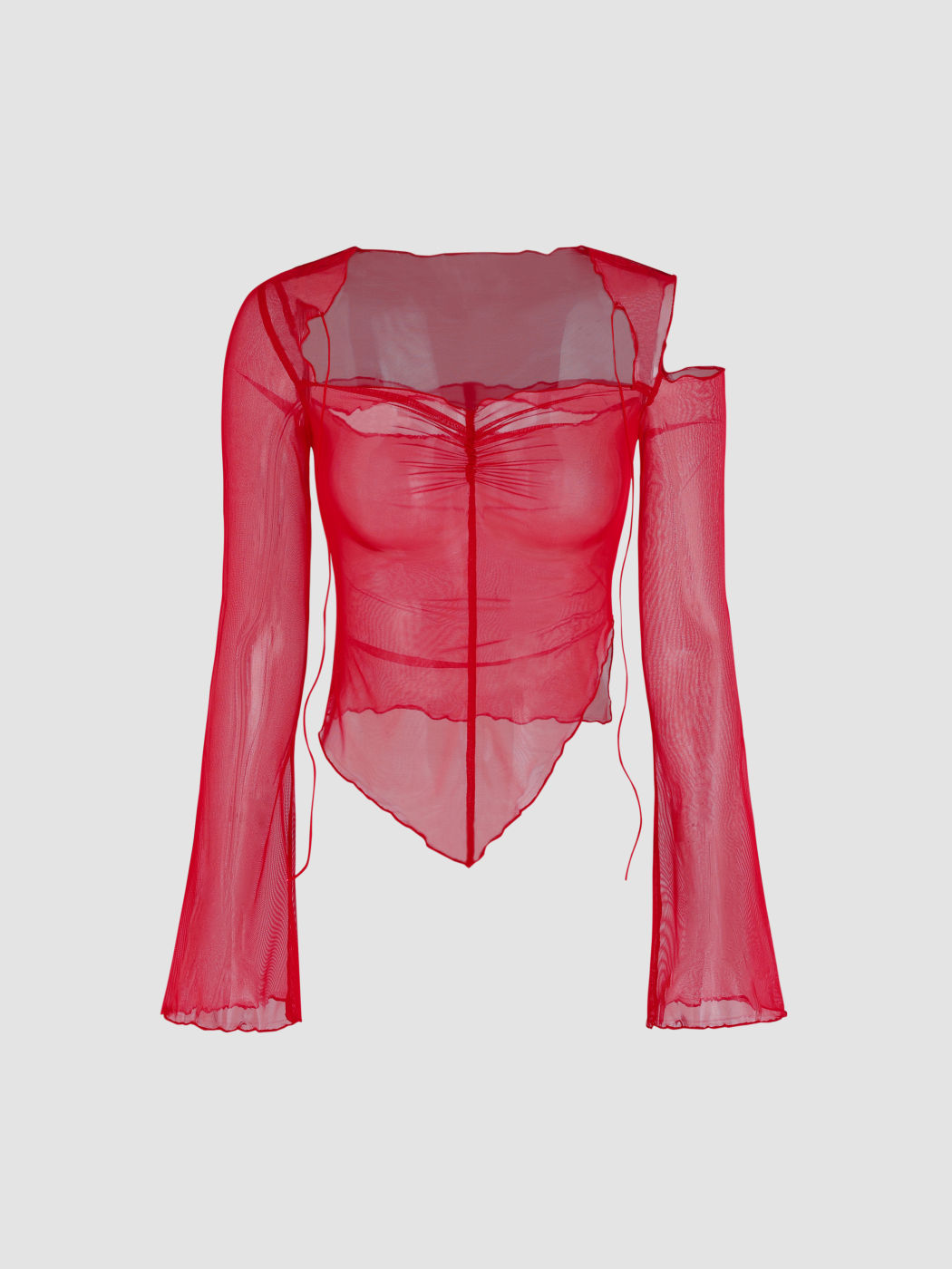  Mesh Solids Cut-Out Langarm Oberteil