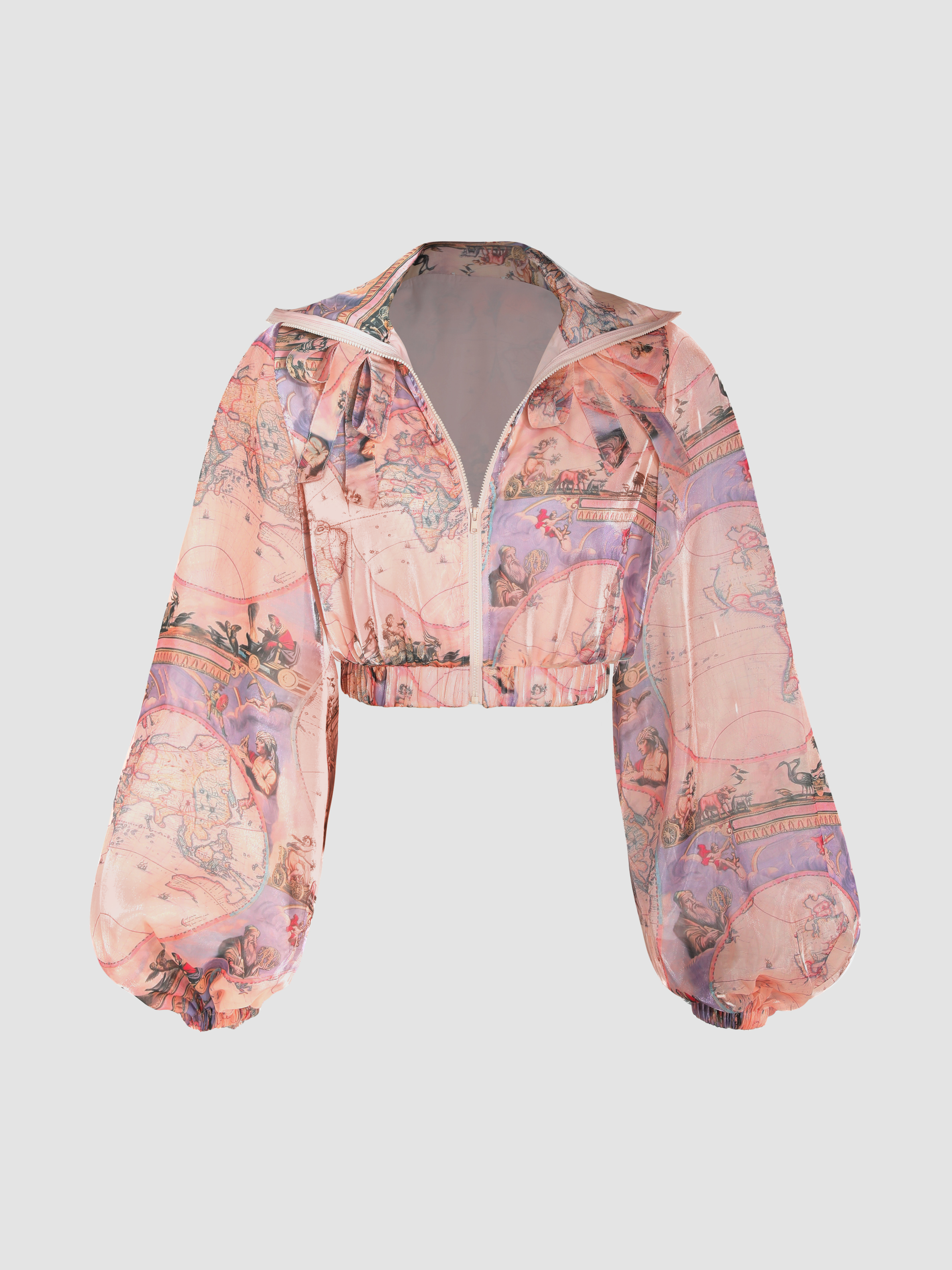 Figure Zip Up Lantern Sleeve Jacket