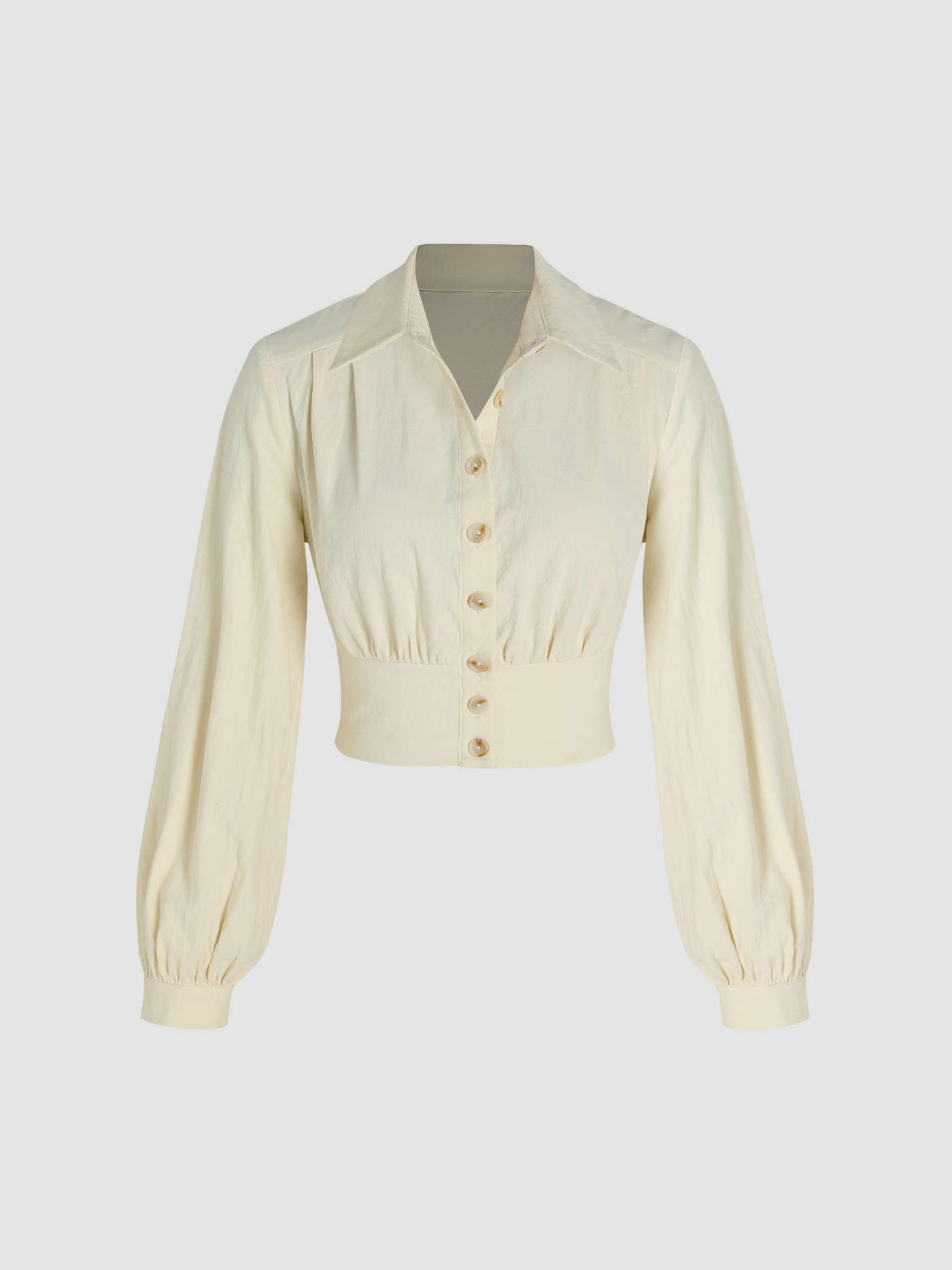 Woven Collar Ruched Crop Blouse