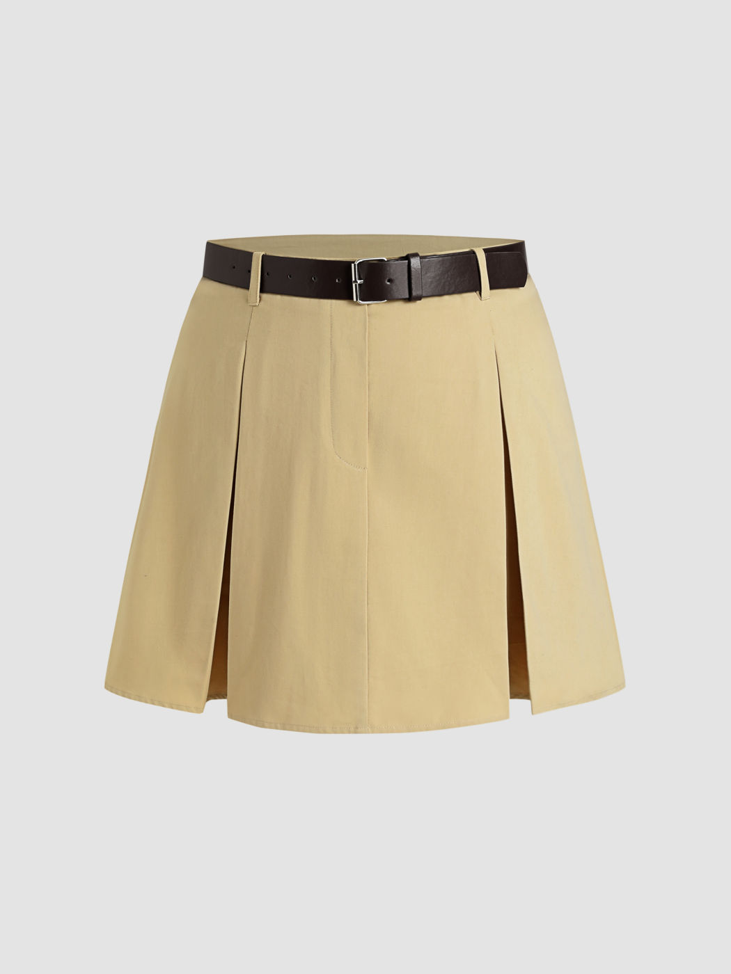 Solid Pleated Skirt With Belt Curve & Plus