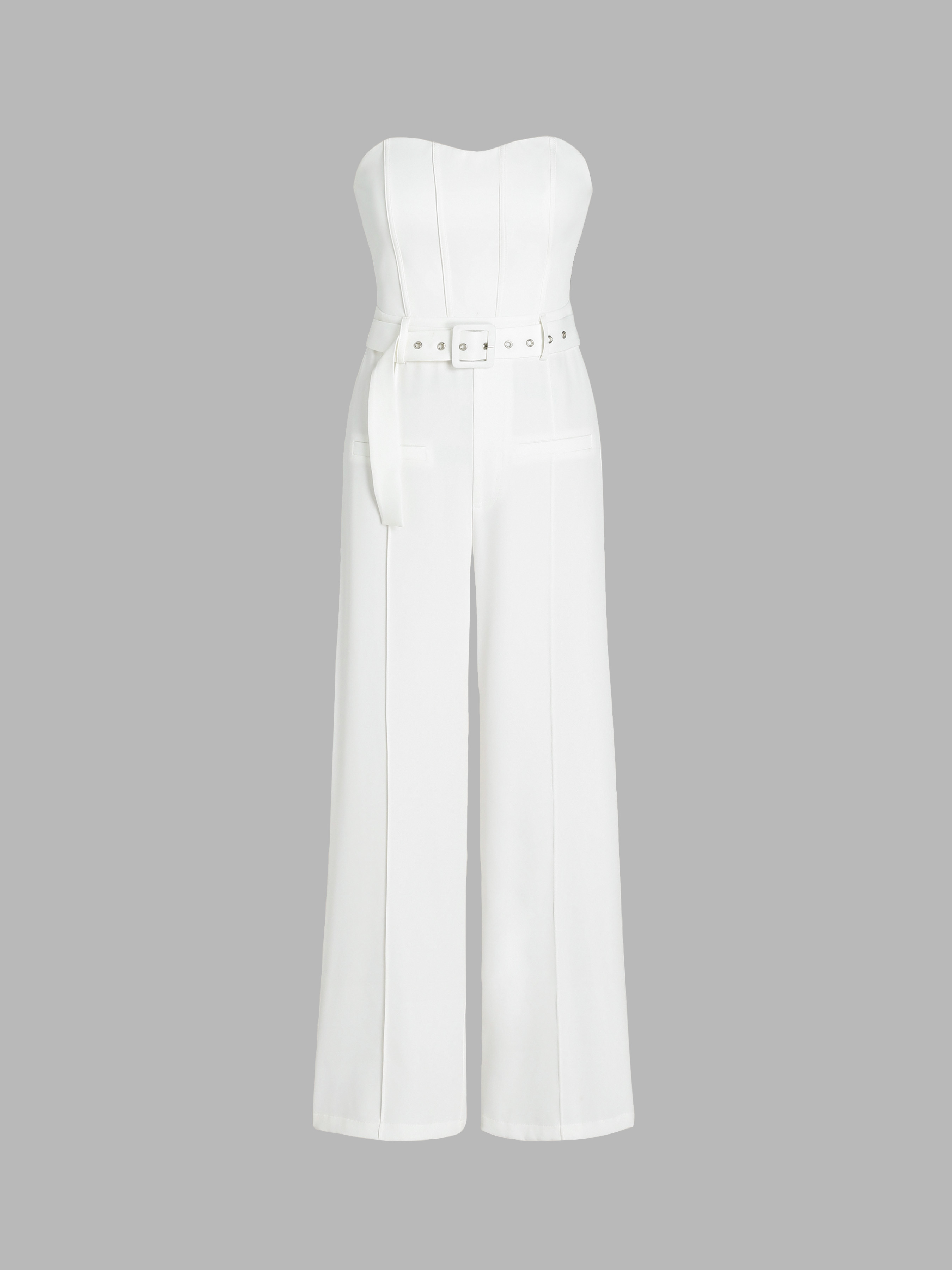 Solid Strapless Belted Jumpsuit Cider