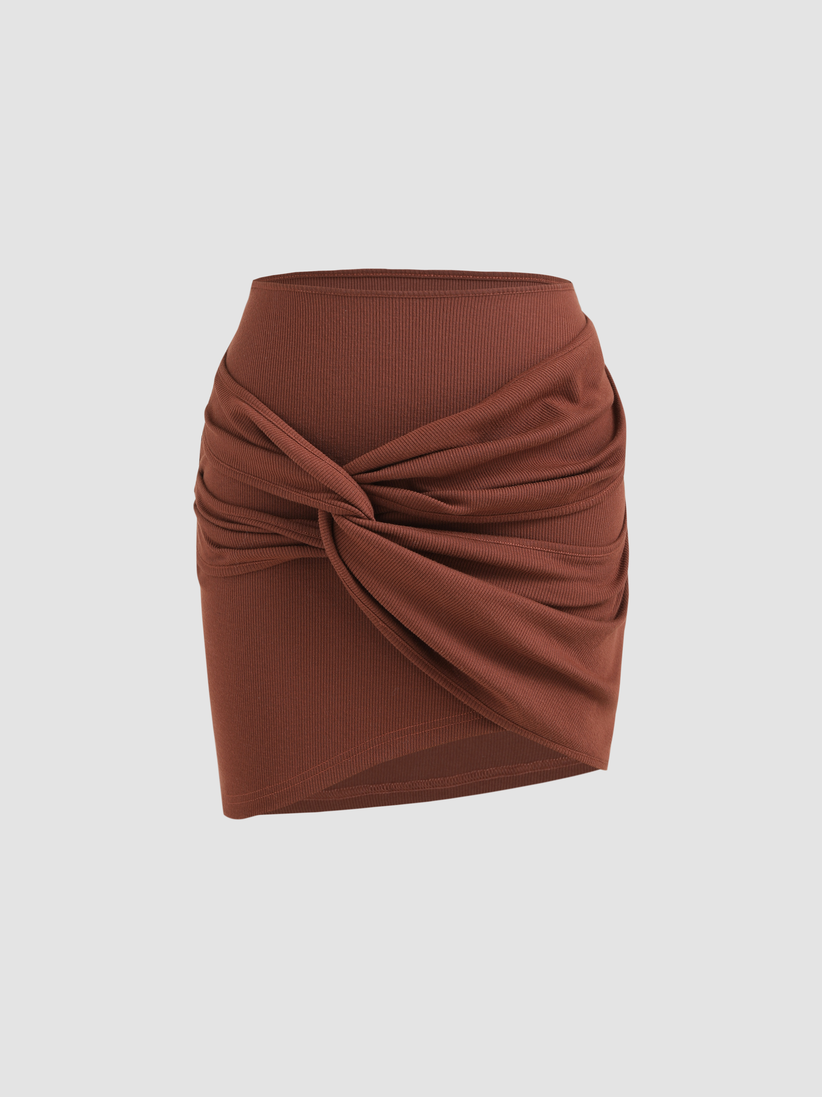 Solid Twist Rib Mini Skirt Cider