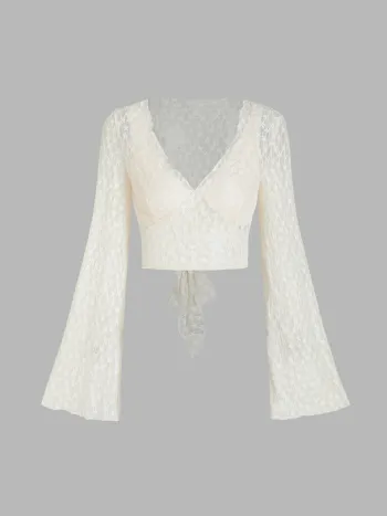 Blouse à nouer dos floral col en V