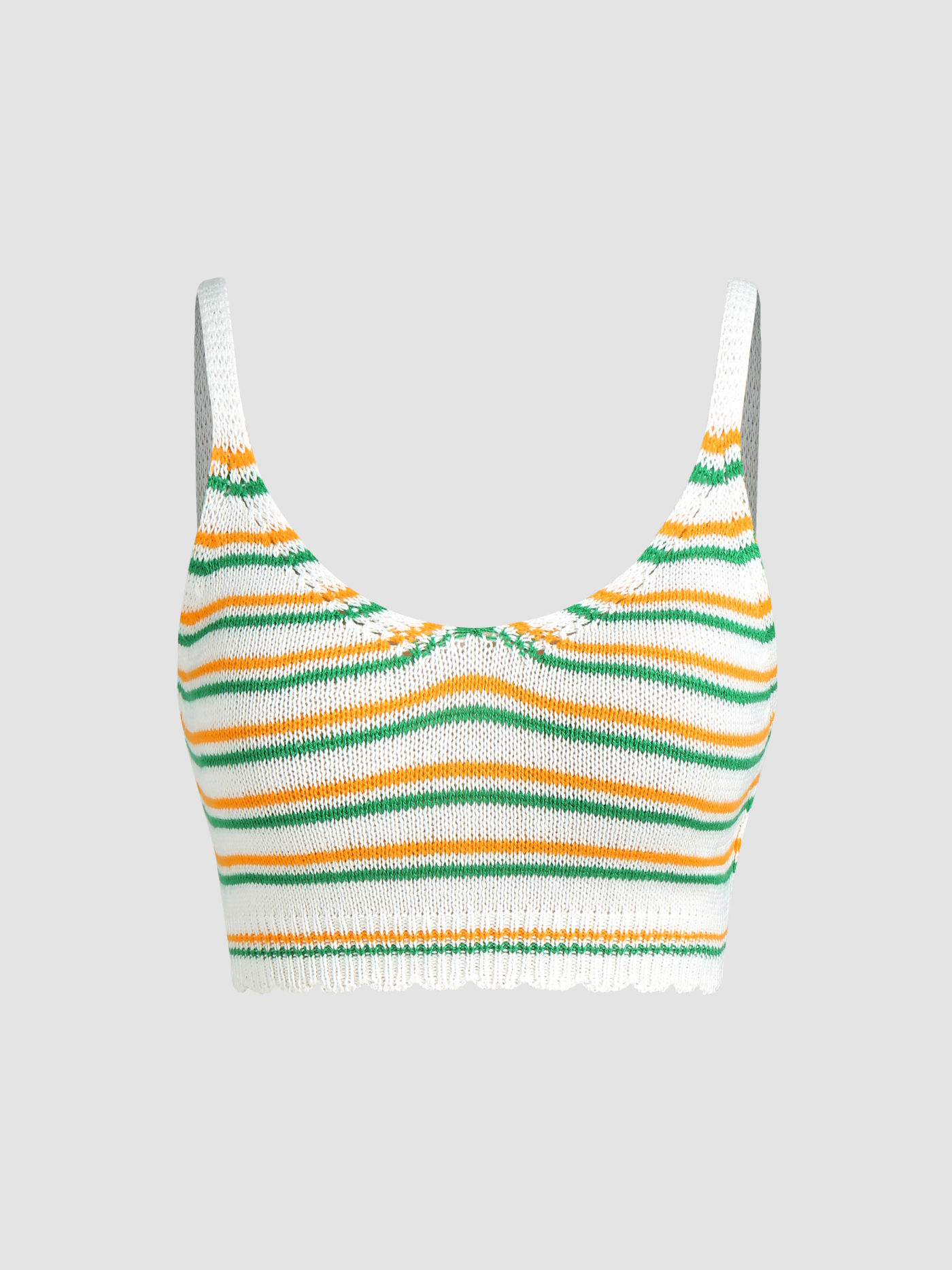Striped Scallop Trim Knit Crop Tank Top