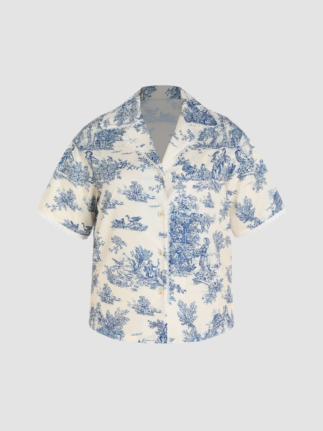 Curve & More Hemd mit Toile de Jouy-Spitzenbesatz