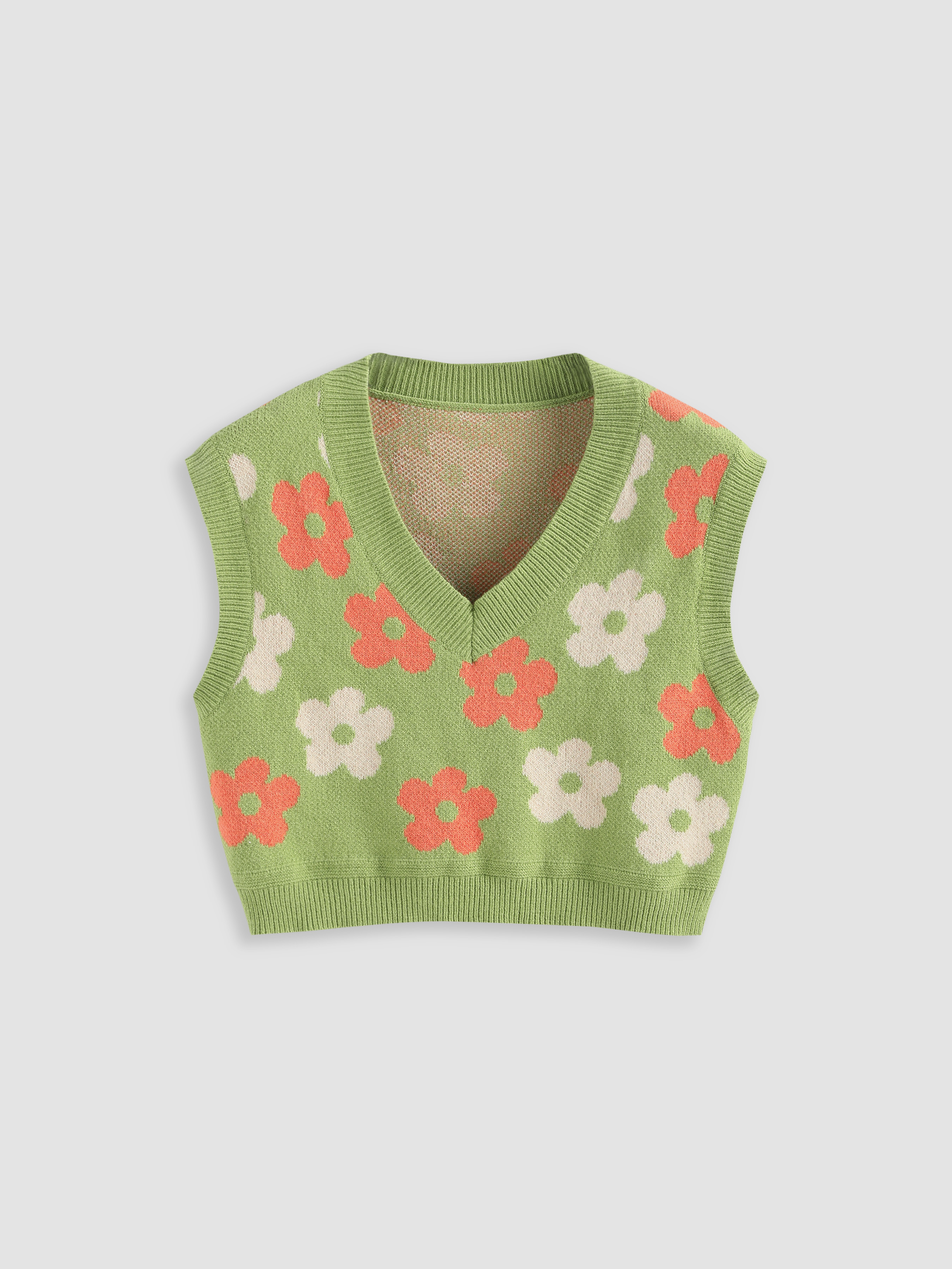Floral All Over Print Crop Sweater Vest Cider