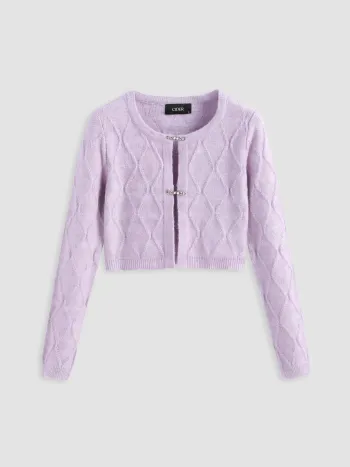 Solid Zopfstrick-Crop-Cardigan