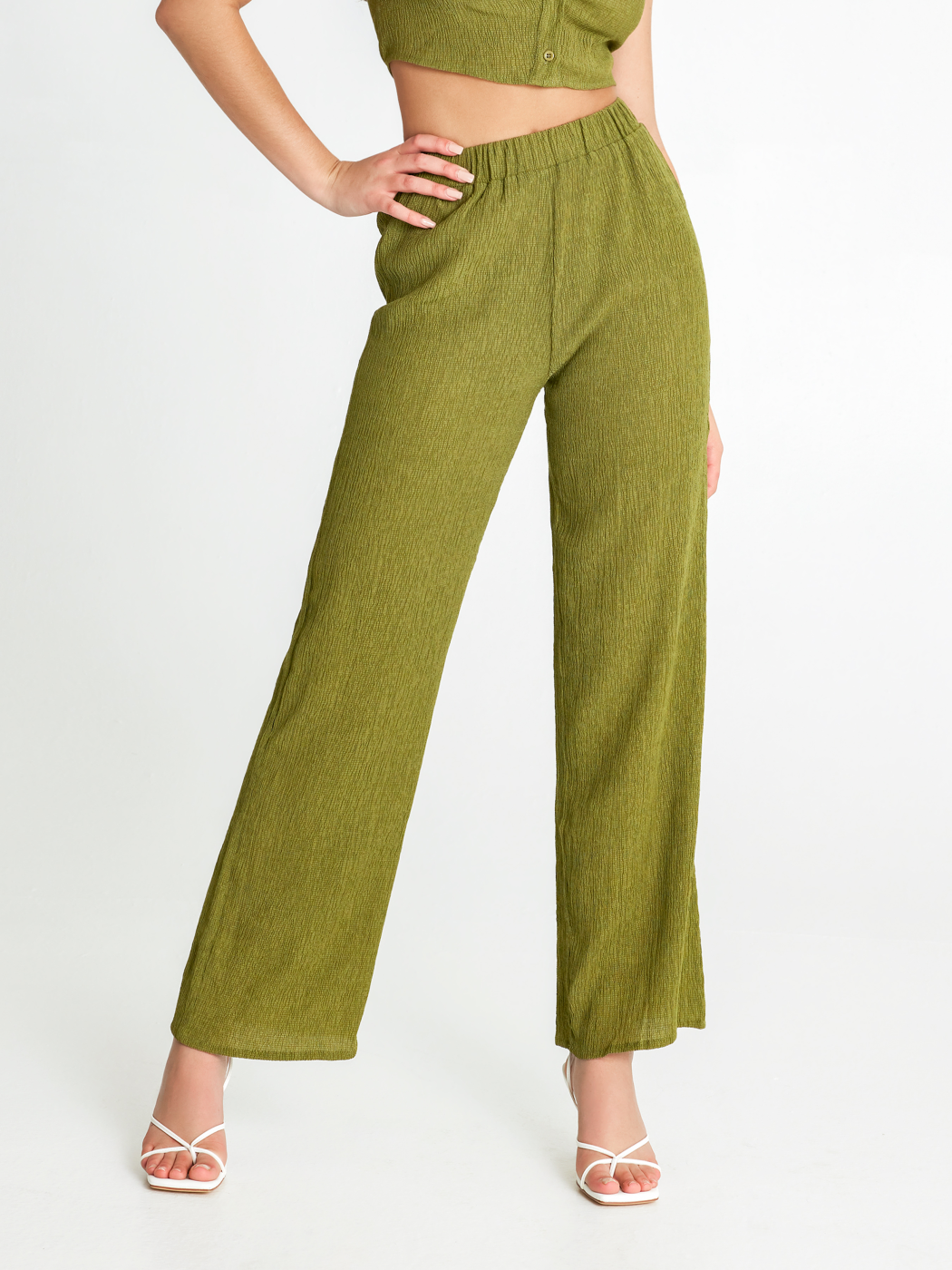  Einfarbige Textur Elastischer Bund Hosen
