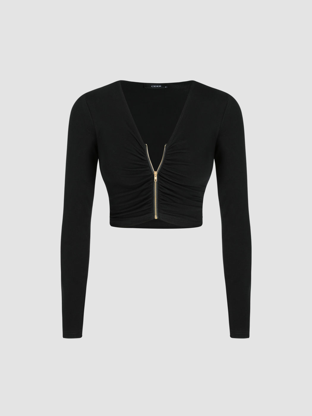 Solides, gerüschtes Crop-Top mit Reißverschluss