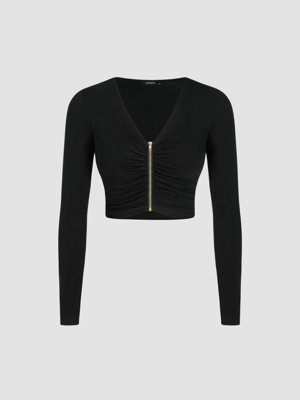 Solides, gerüschtes Crop-Top mit Reißverschluss