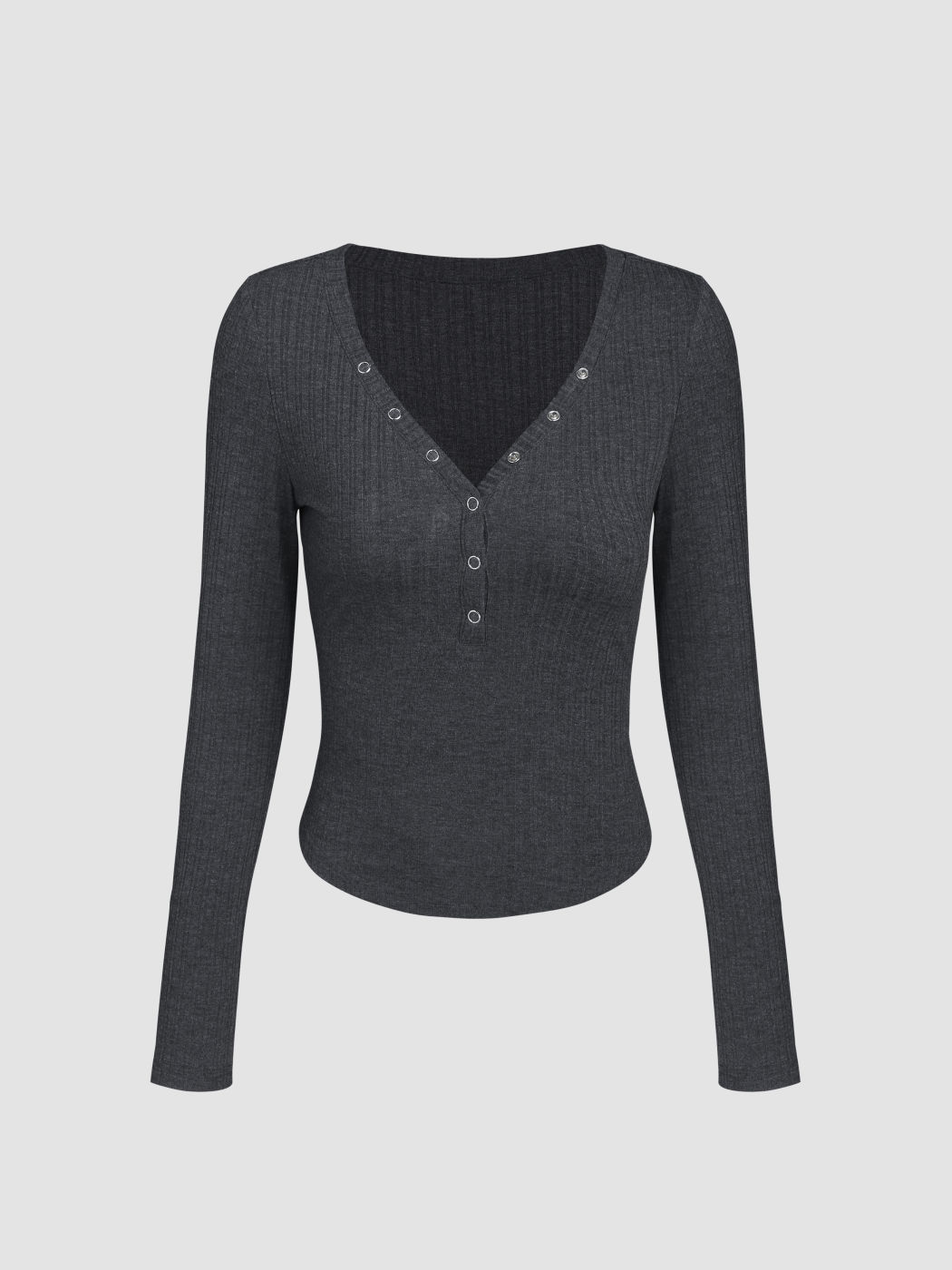 V-neck Elastic Button Long Sleeve Top