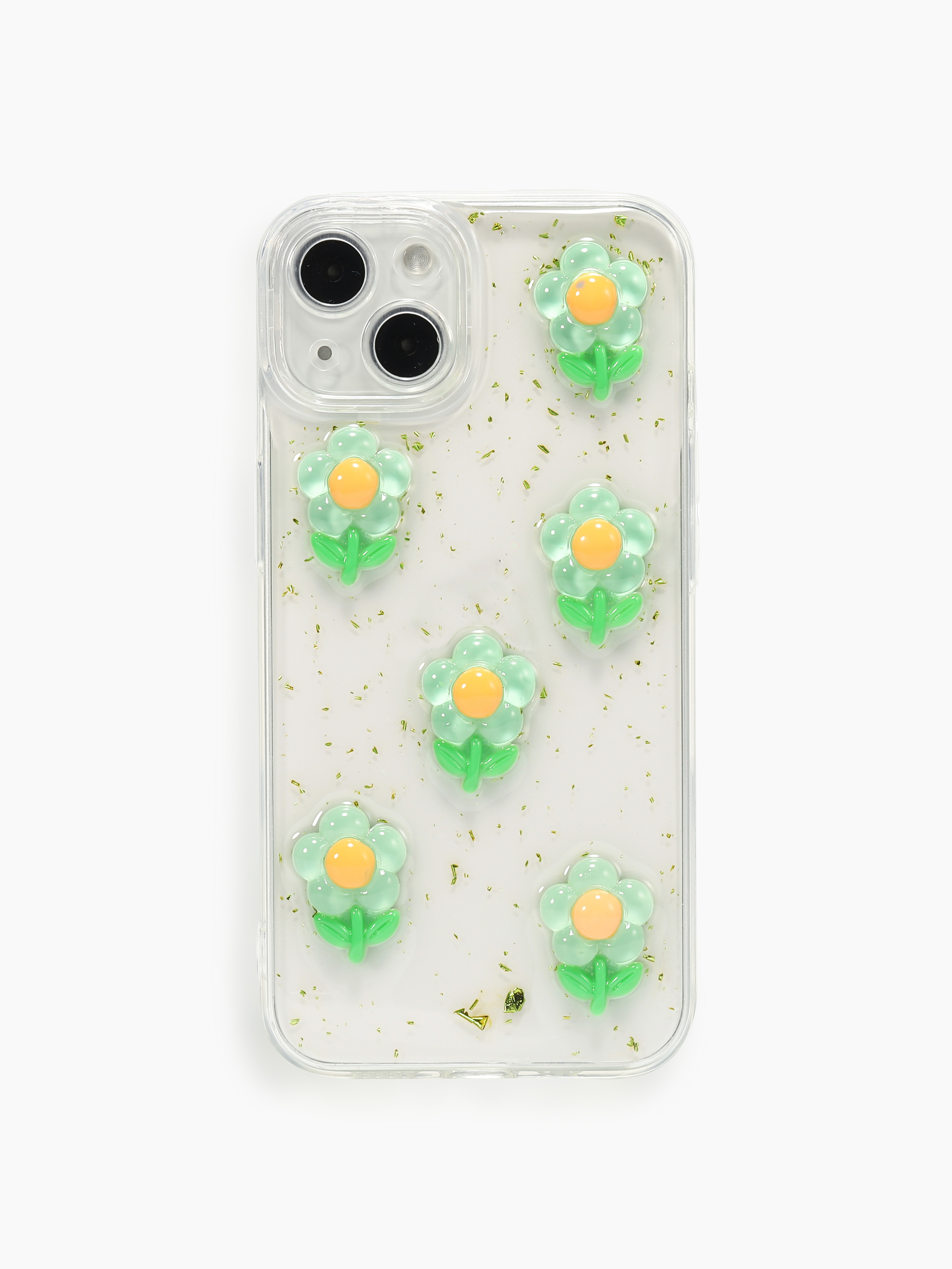 Transparent 3D Flowers Glitter Phone Case For Daily Casual