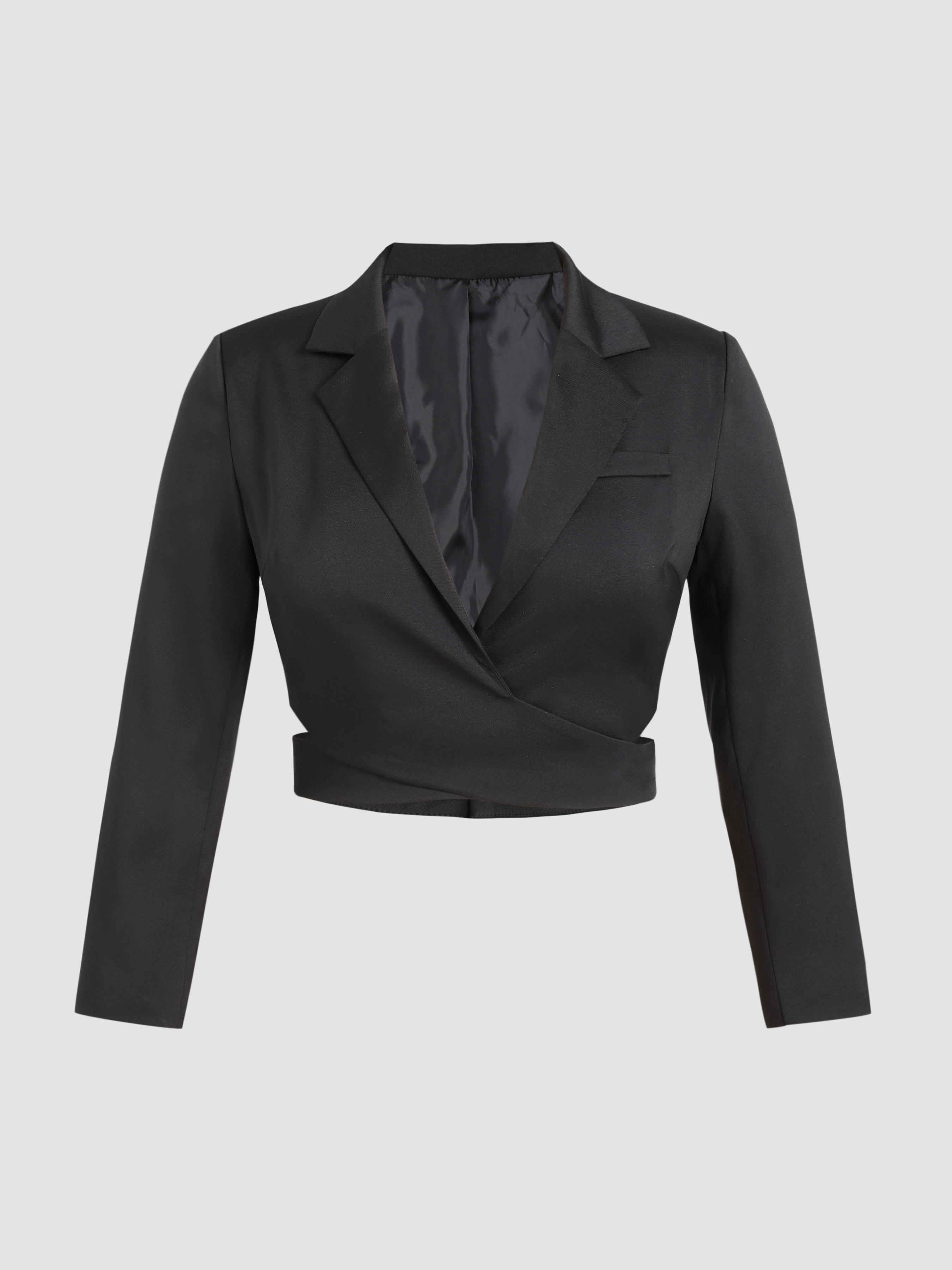 Woven Collar Solid Cut Out Crop Blazer Curve & Plus For Work