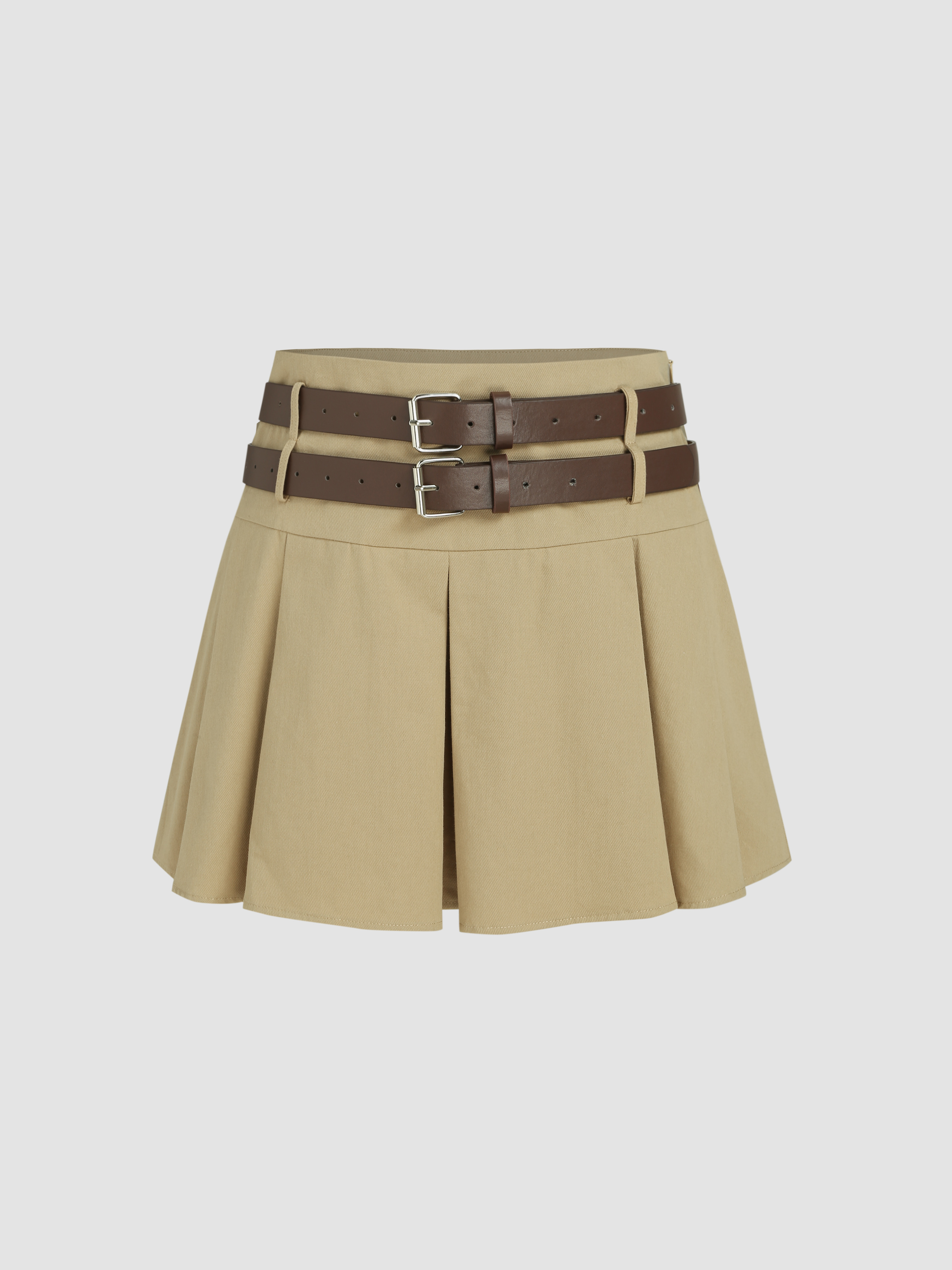 Lunch Break Double Belted Pleated Mini Skirt