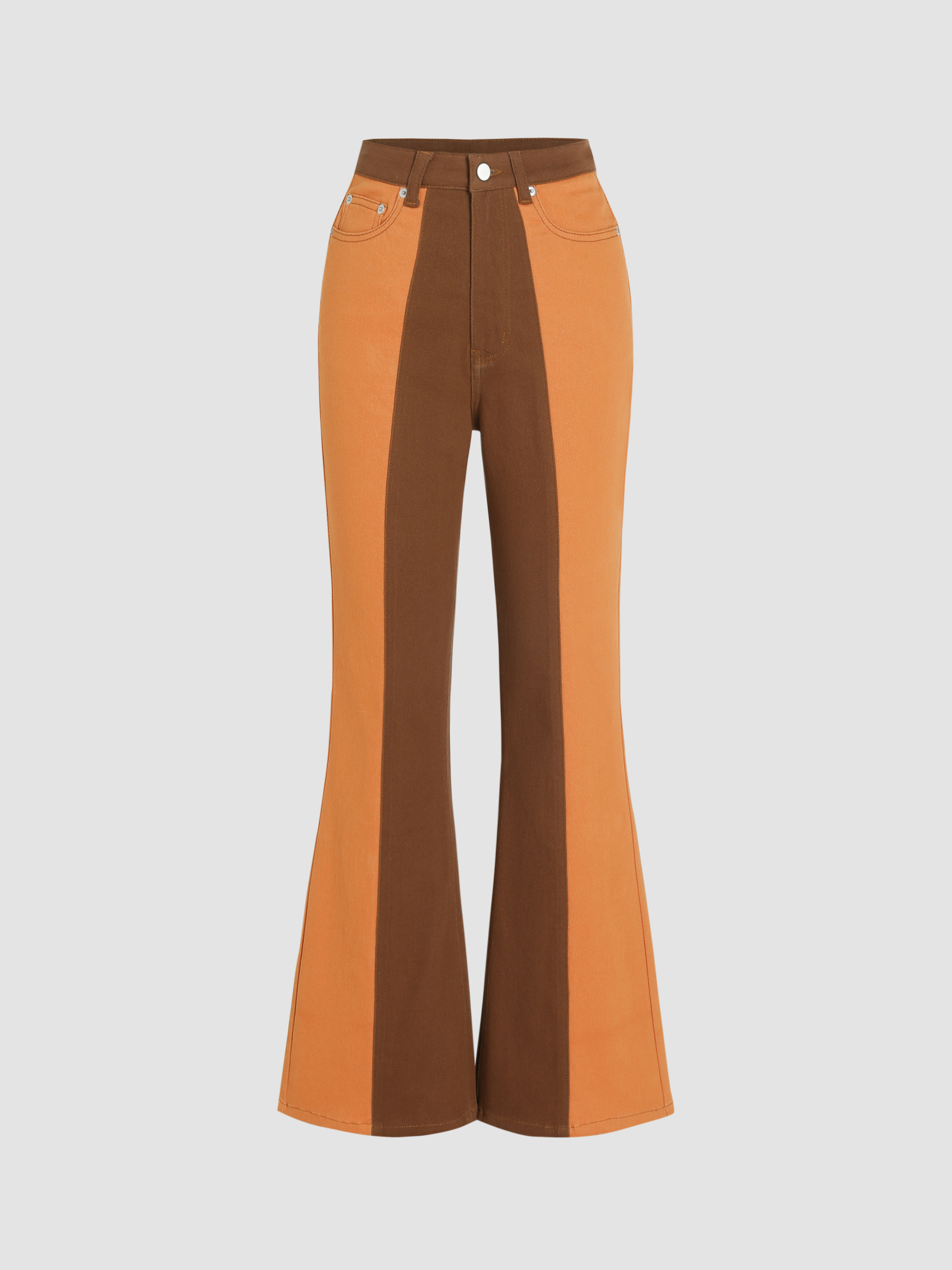 Contrasting Color Flare Trousers Cider
