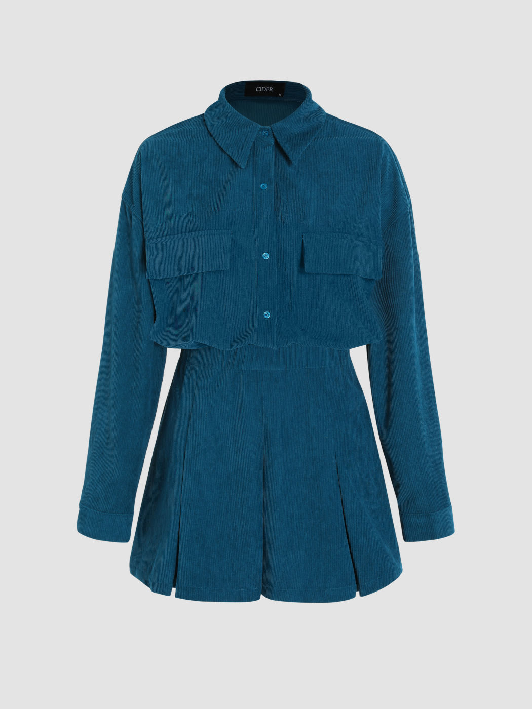 Corduroy Solid Collar Mini Dress