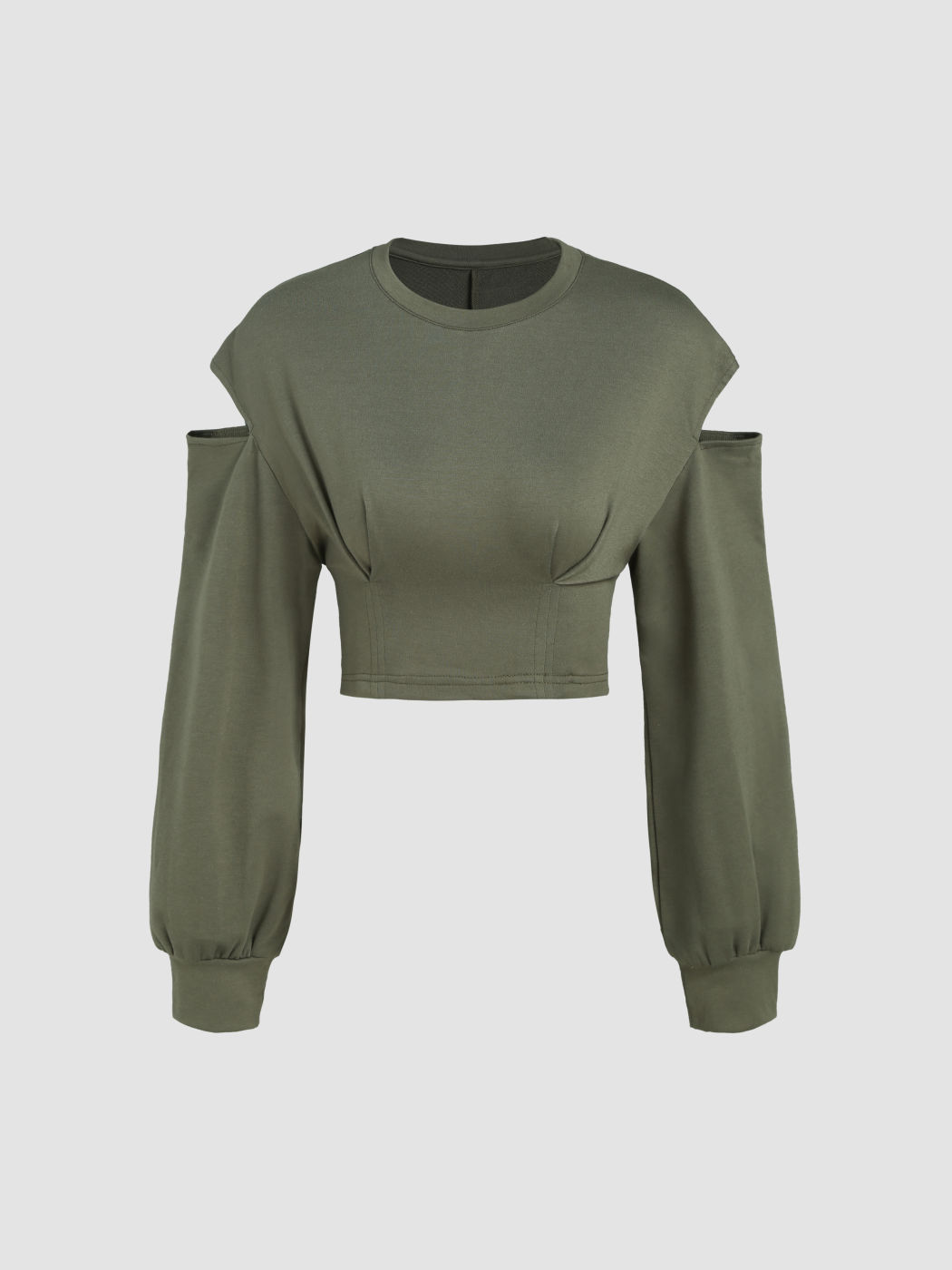  Sudadera Cortada y Plisada Sólida
