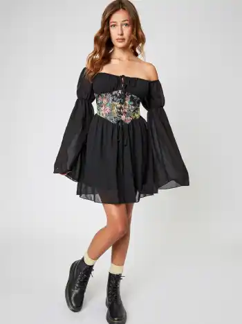 Korsett-Minikleid mit Blumenschnürung