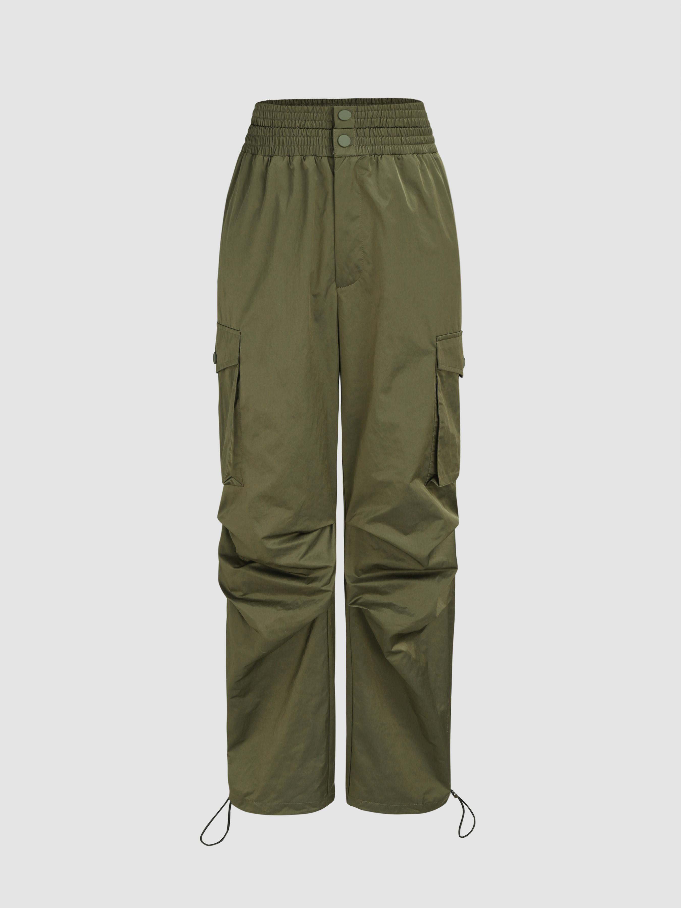 Solid Drawstring Elastic Pleated Cargo Pants For School Vacation Holiday