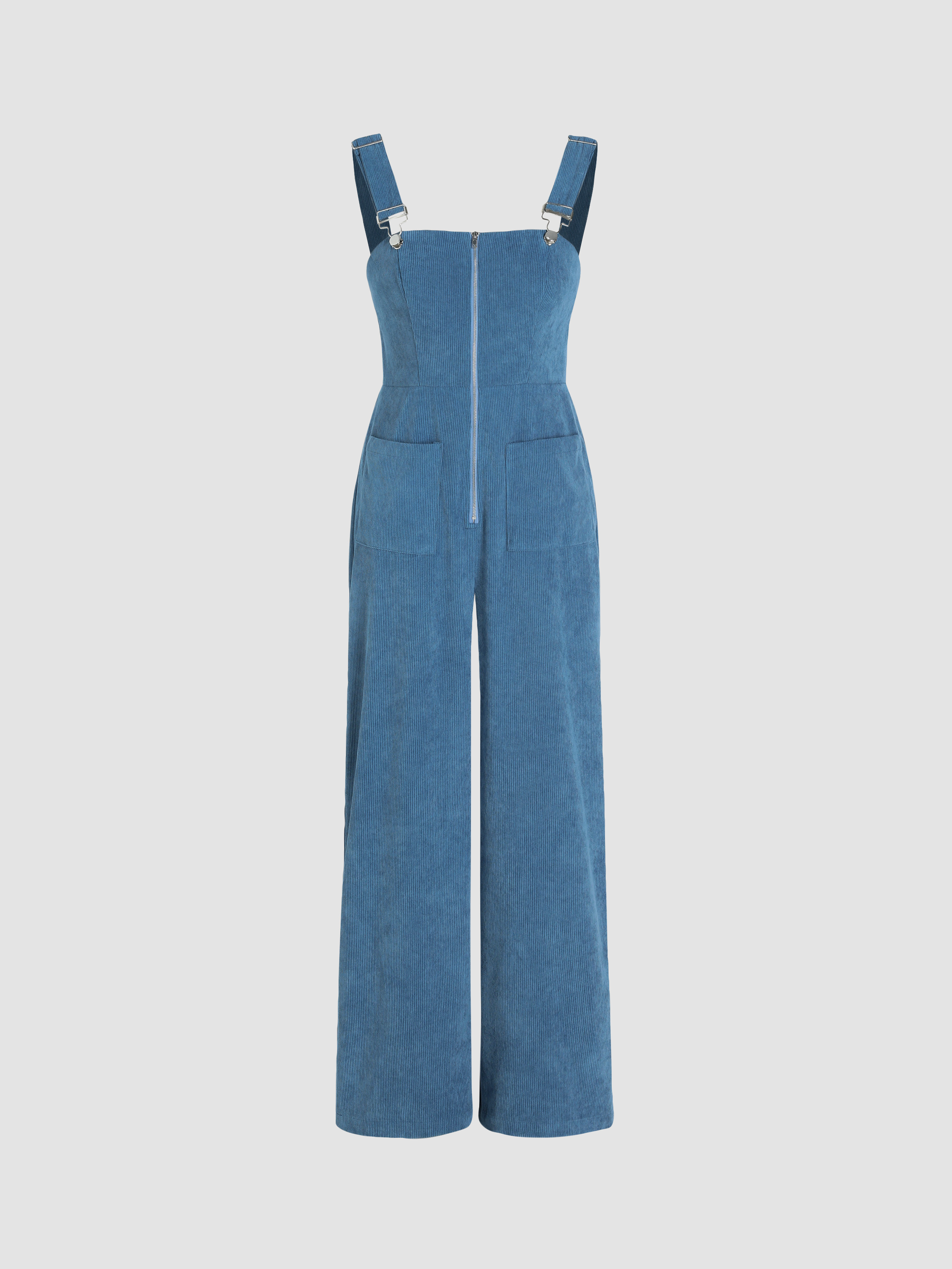 Solid Corduroy Zip Up Jumpsuit - Cider