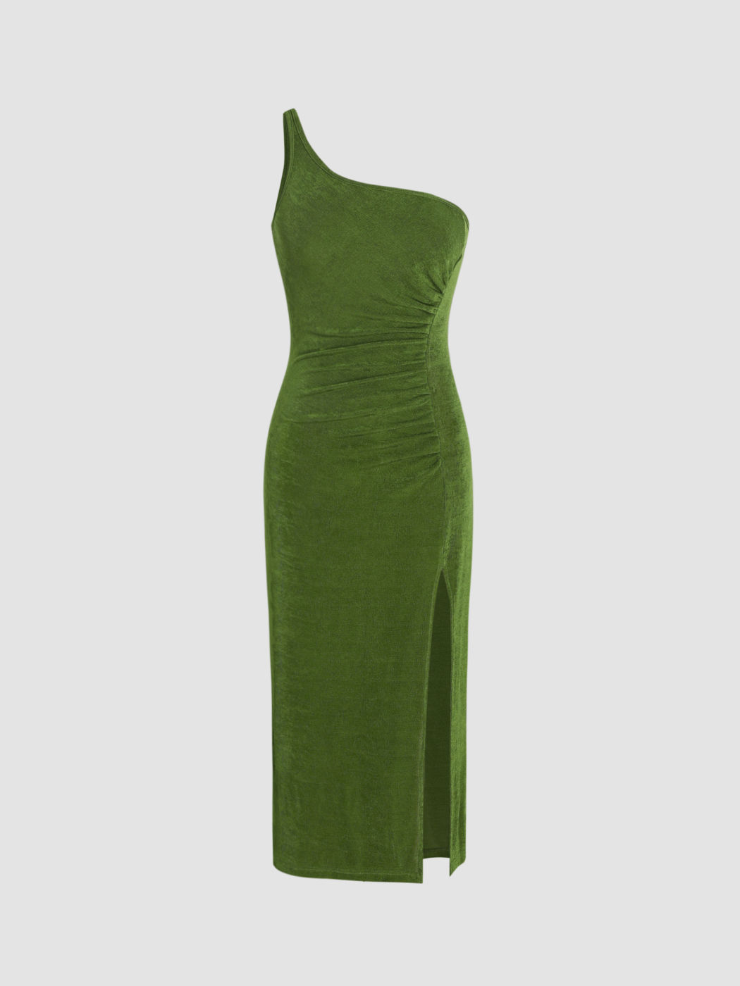 Midikleid mit asymmetrischem Ausschnitt und gerüschtem Schlitz