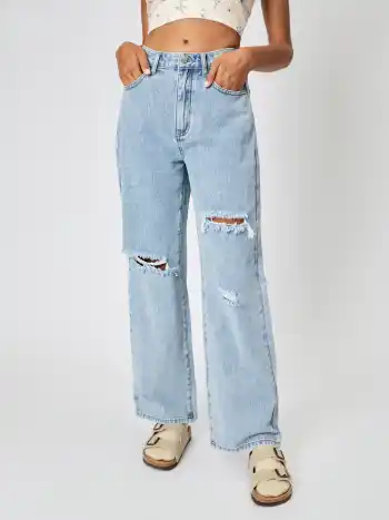 Denim Classic Ripped Straight Leg Jeans
