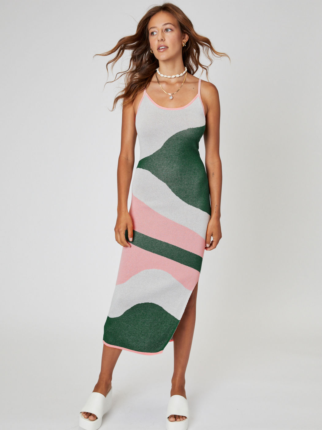 Knit Contrasting Slit Cami Dress