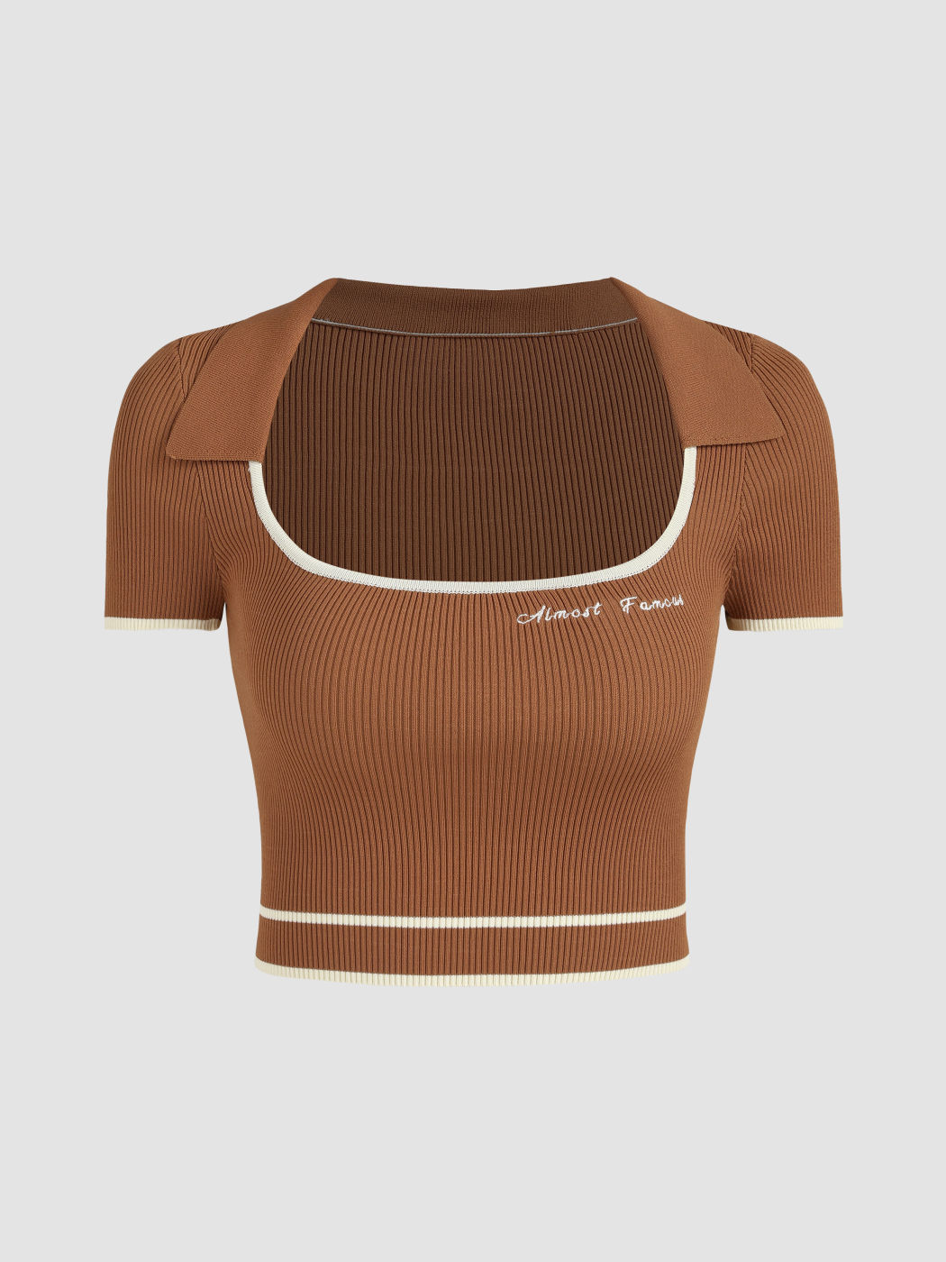  Kontrastbesatz Gestricktes Crop Top