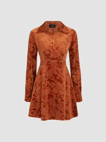 Geblümtes Jacquard-Samt-Minikleid