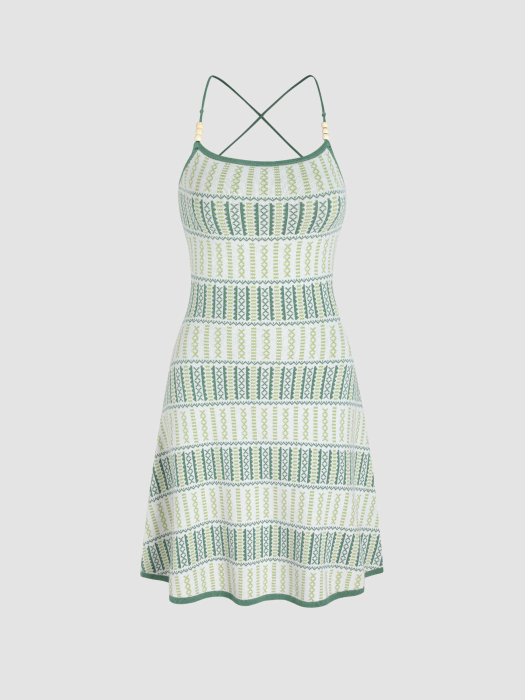 Perlenbesetztes Strickkleid mit Tribal-Rückenbindung