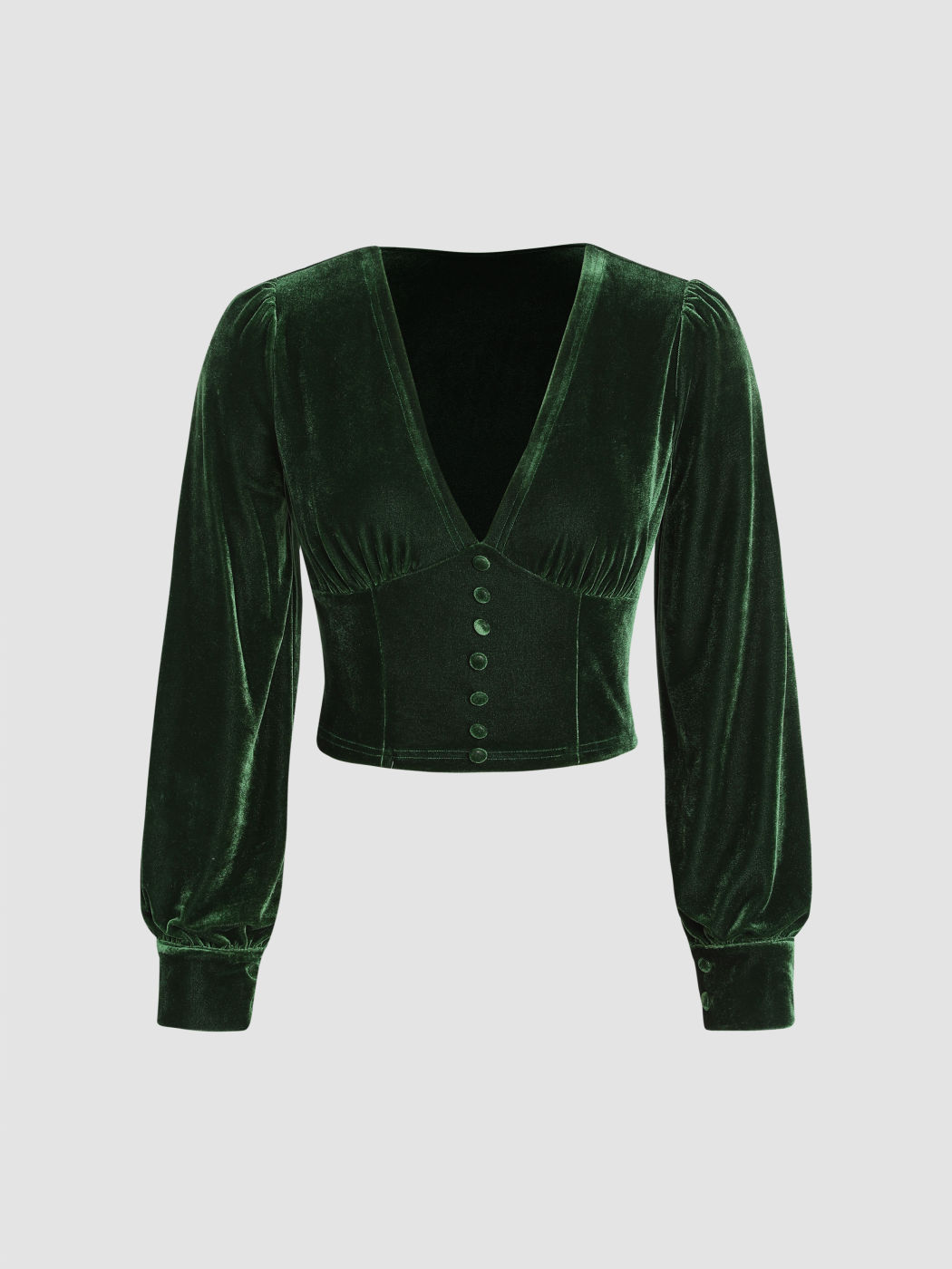 Samt-Langarm-Crop-Top mit V-Ausschnitt
