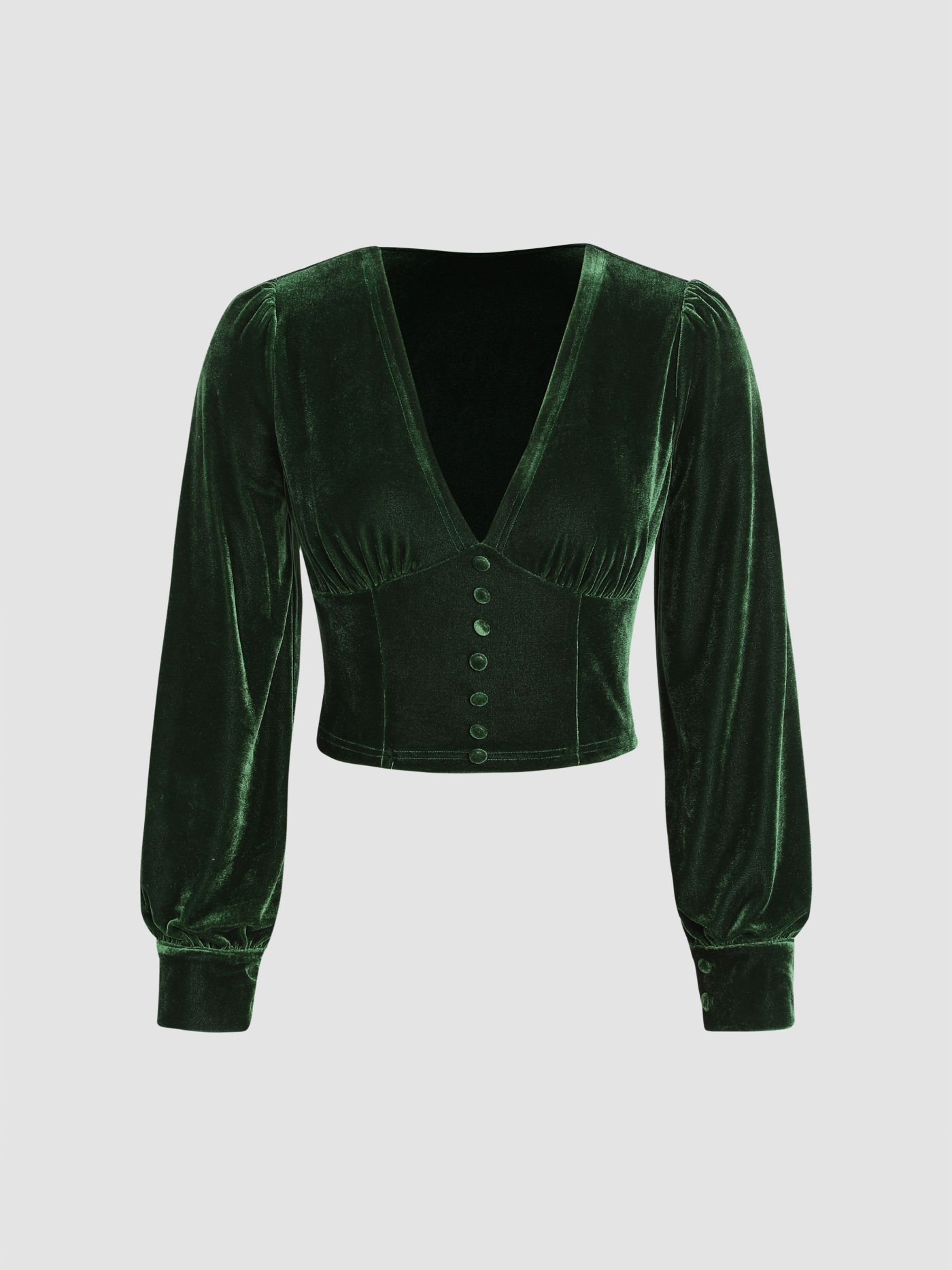 V-neck Velvet Long Sleeve Crop Top