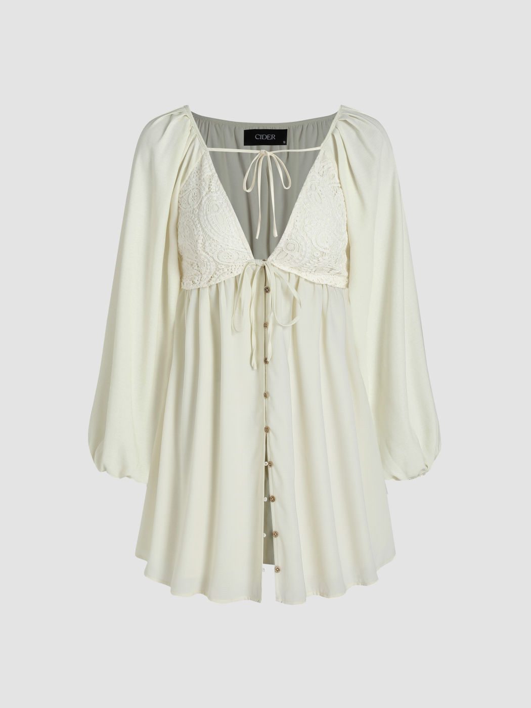 V-neck Lace Button Up Dress