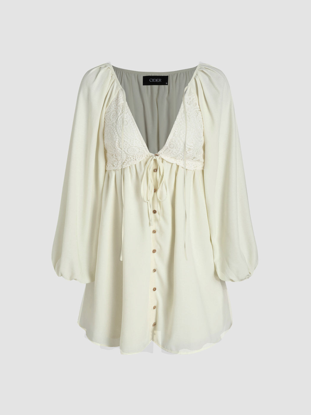 V-neck Lace Button Up Dress