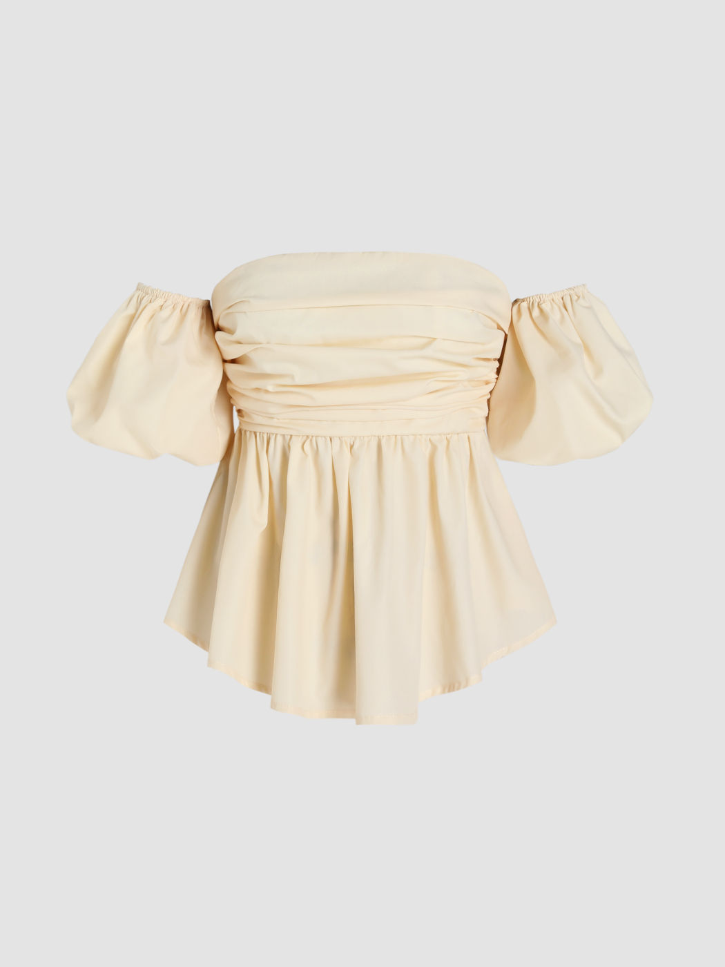 Schulterfreies, gerafftes, gerafftes Crop-Top