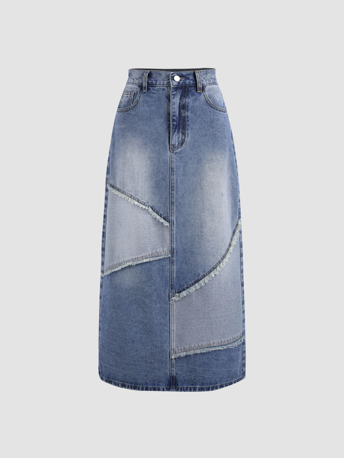 Miss Crafty Patchwork Denim Midi Skirt