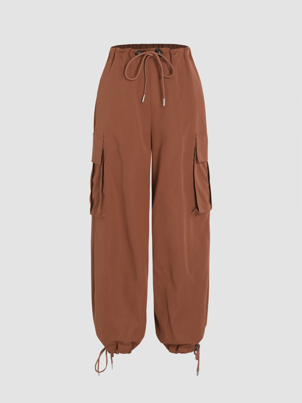 Solid Ruched Parachute Cargo Pants Cider