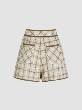 Tweed Plaid Button Shorts For School Daily Casual Date Vacation Work ...