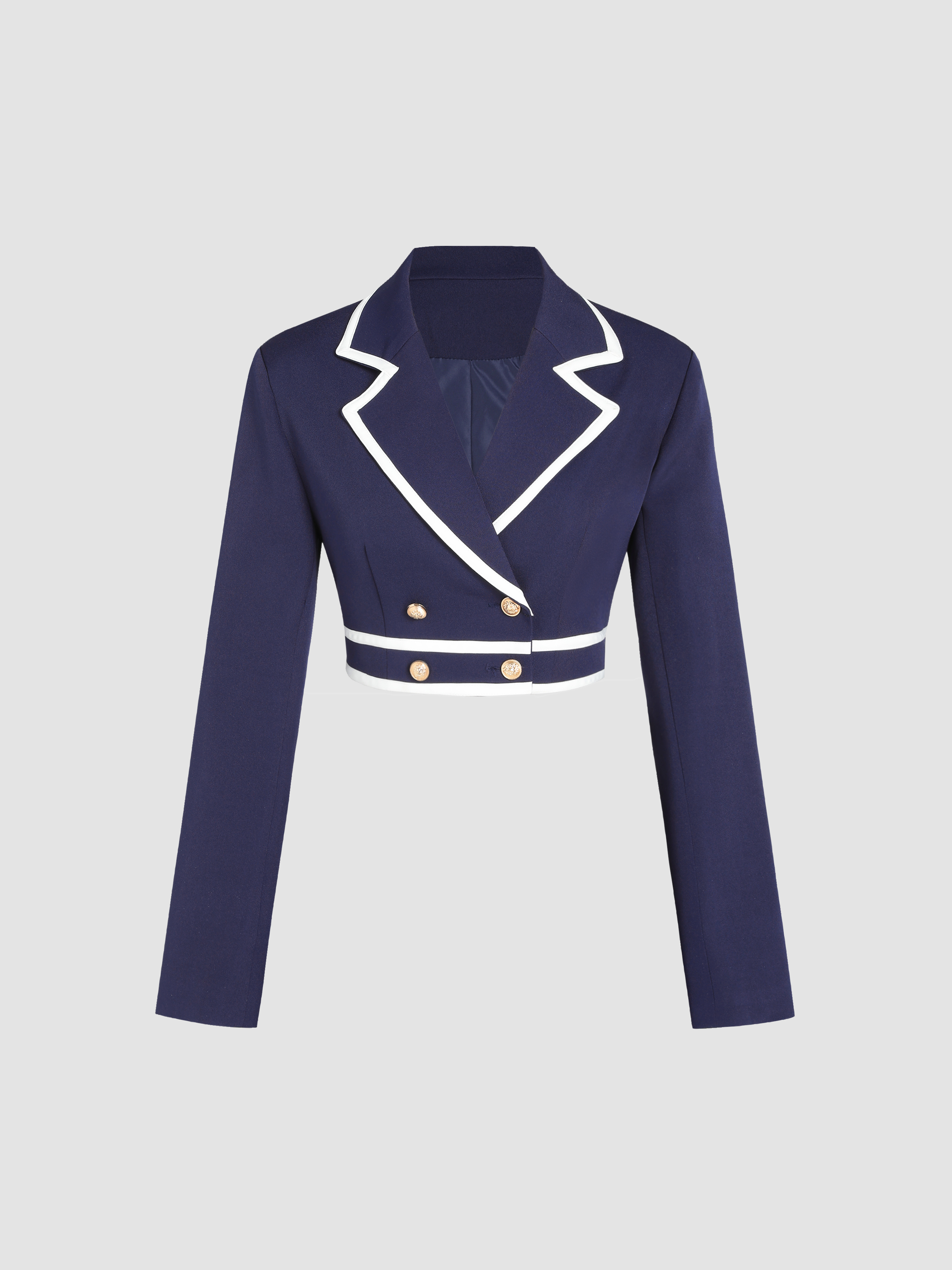 Contrast Binding Double Breasted Jacket For Date Exhibition Coffee Shop Work