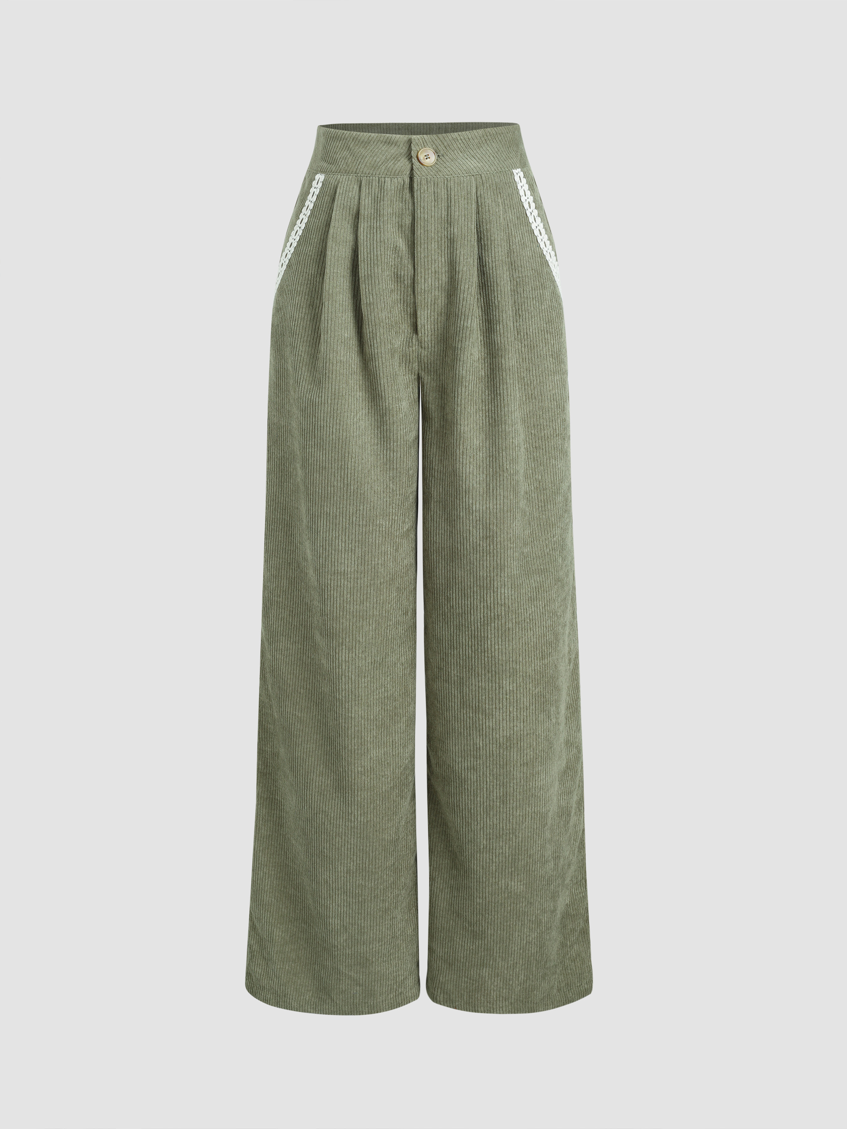 Corduroy Lace Trim Co-ord Trousers - Cider