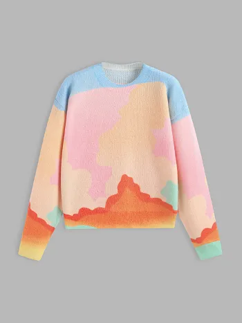 Wollmischung Patchy Regenbogen Langarm Pullover