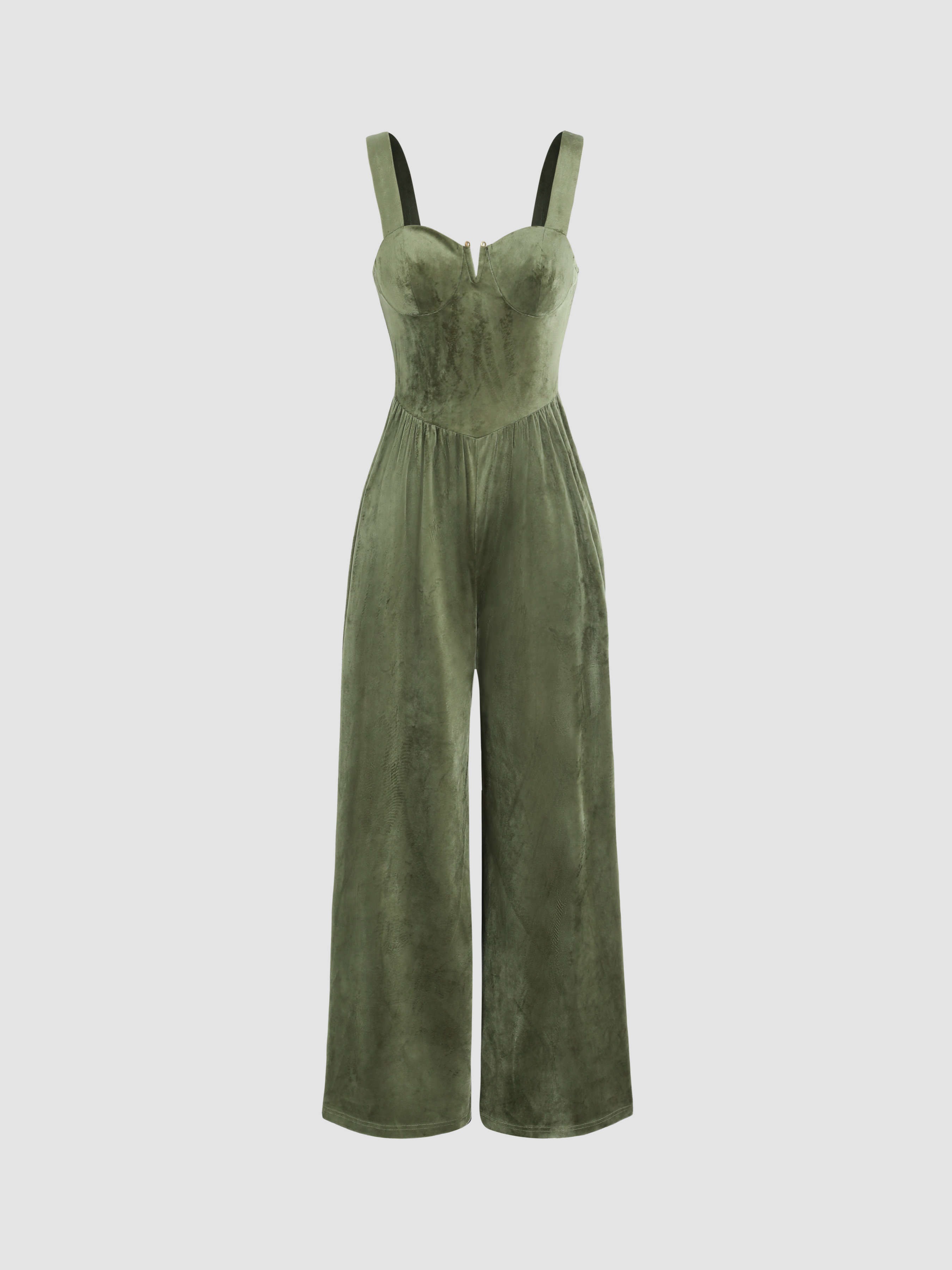Solid Velvet V Wired Jumpsuit Cider
