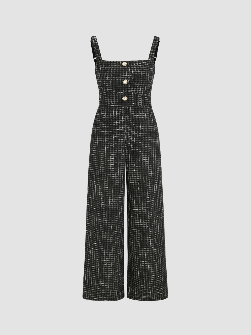 Jumpsuit mit geradem Bein aus Tweed-Perlendetail