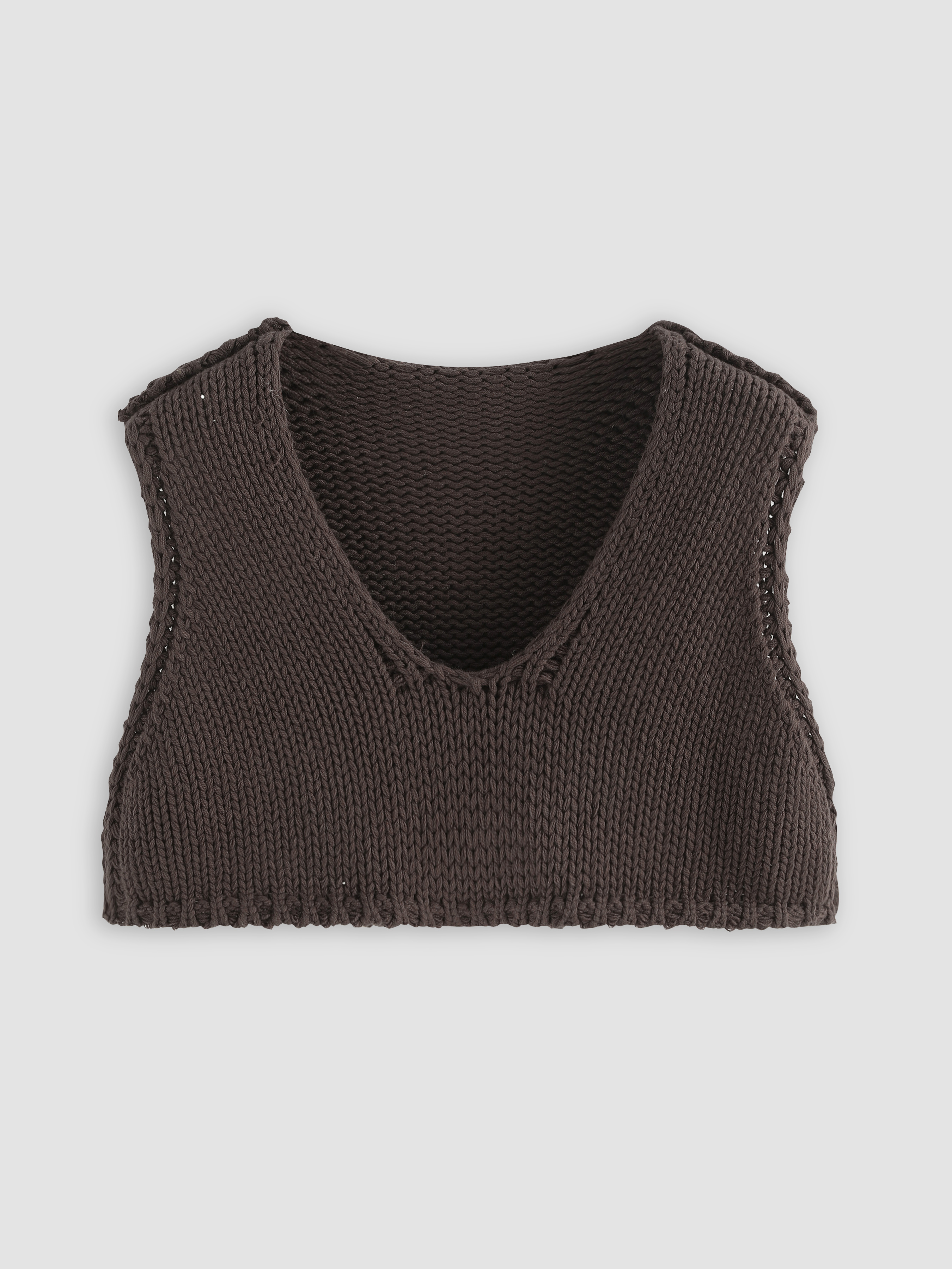 Solid V-neck Crop Knitted Vest For Daily Casual School