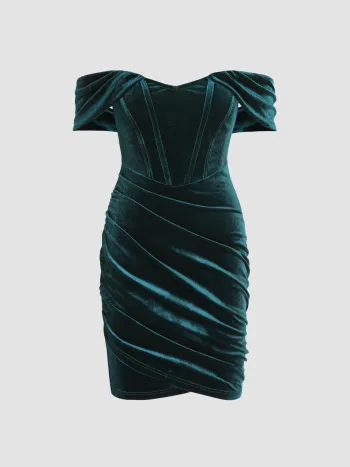 Schulterfreies Korsett-Minikleid aus Samt